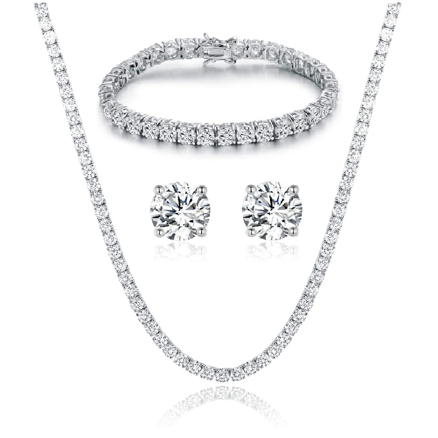 Gemsme 18K White Gold Plated Jewelry Set - Necklace, Bracelet, Earrings Pack of 3