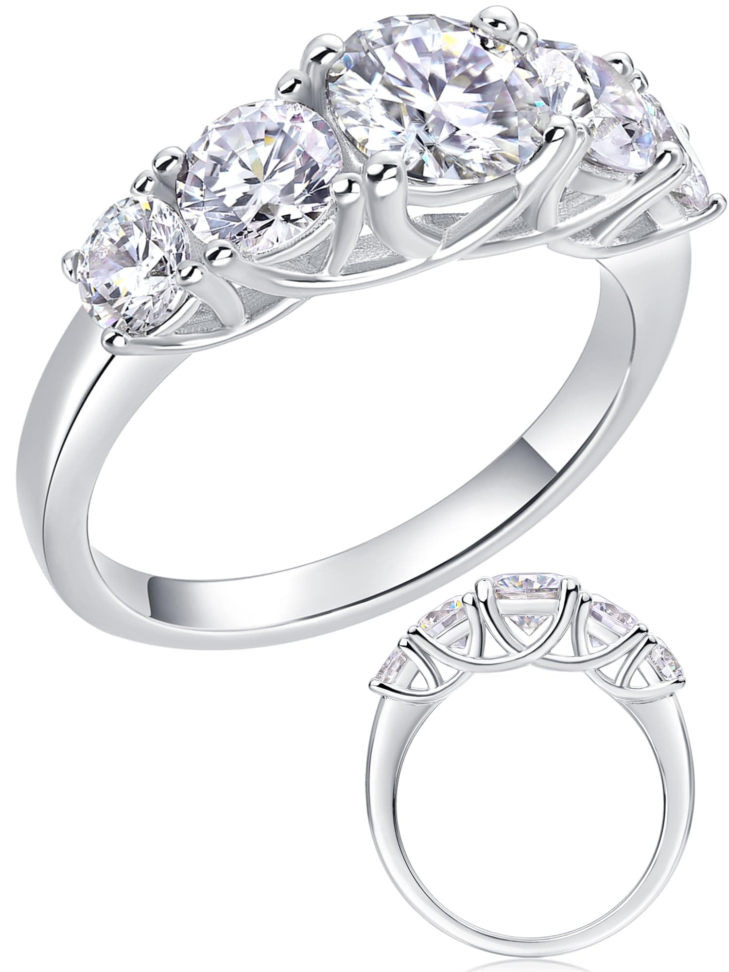 Moissanite Engagement Rings for Women - 925 Sterling Silver with 18K White Gold Plated Hearts & Arrows Cut Lab Created Diamond Wedding Band Anniversary Promise Ring