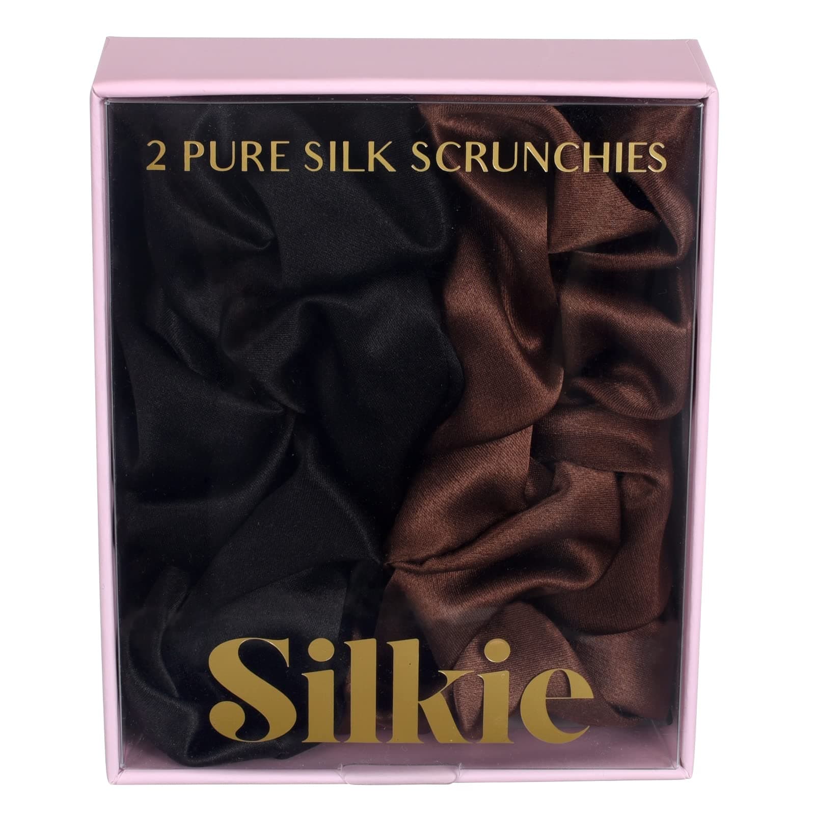 Silkie x2 Travel Scrunchies, Cocoa Coffee Black Silk Hair Ties