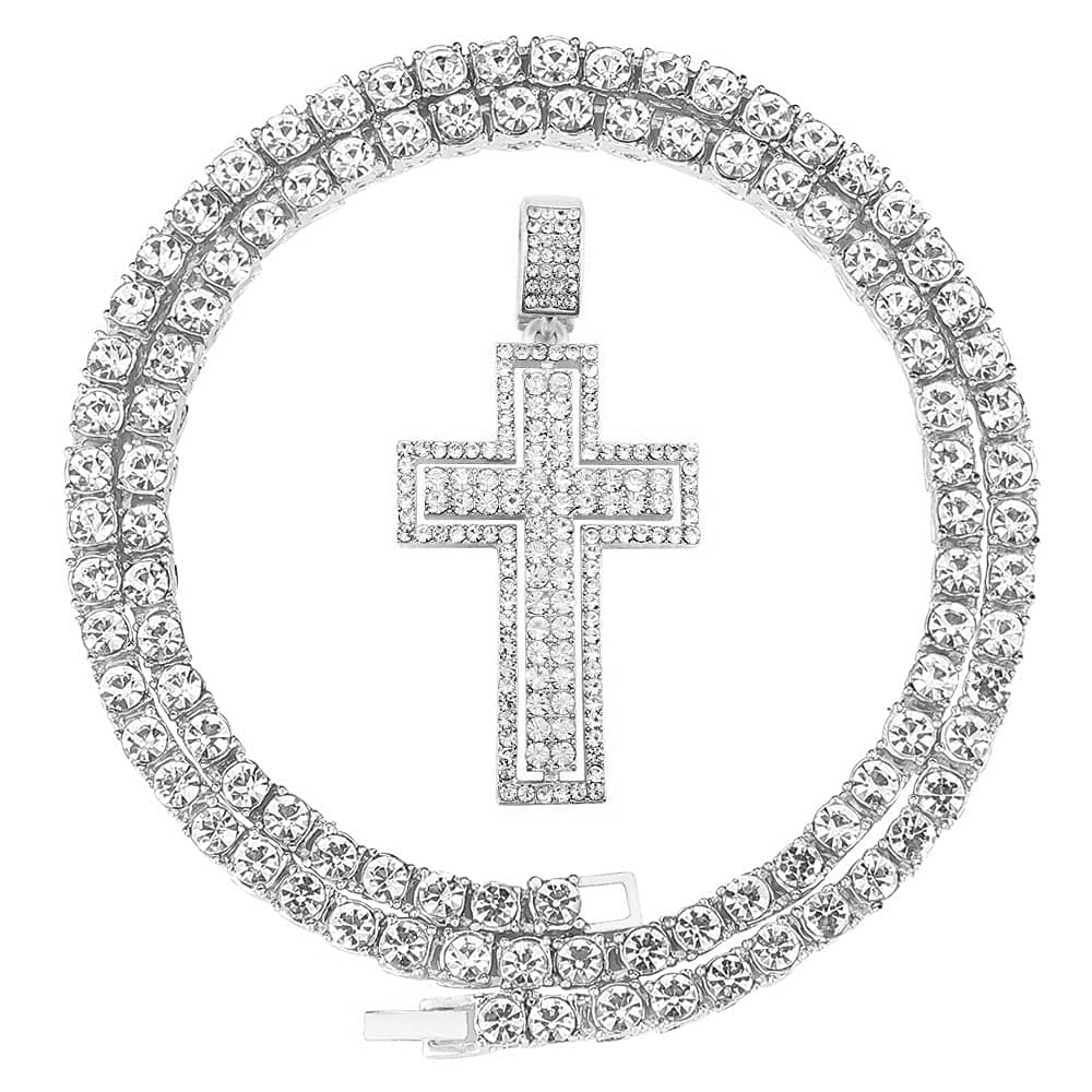 HH Bling Empire Diamond Cross Pendant Necklace 24 Inch