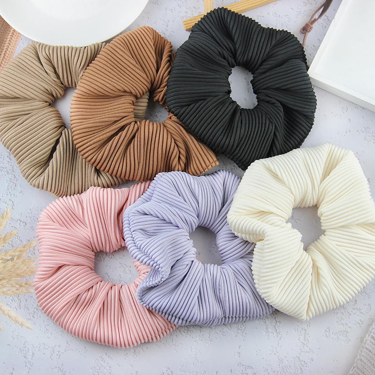 Big, Soft Scrunchies for Thick Hair - 6PCS, Black, Coffee, Off White, Pink, Purple, Khaki