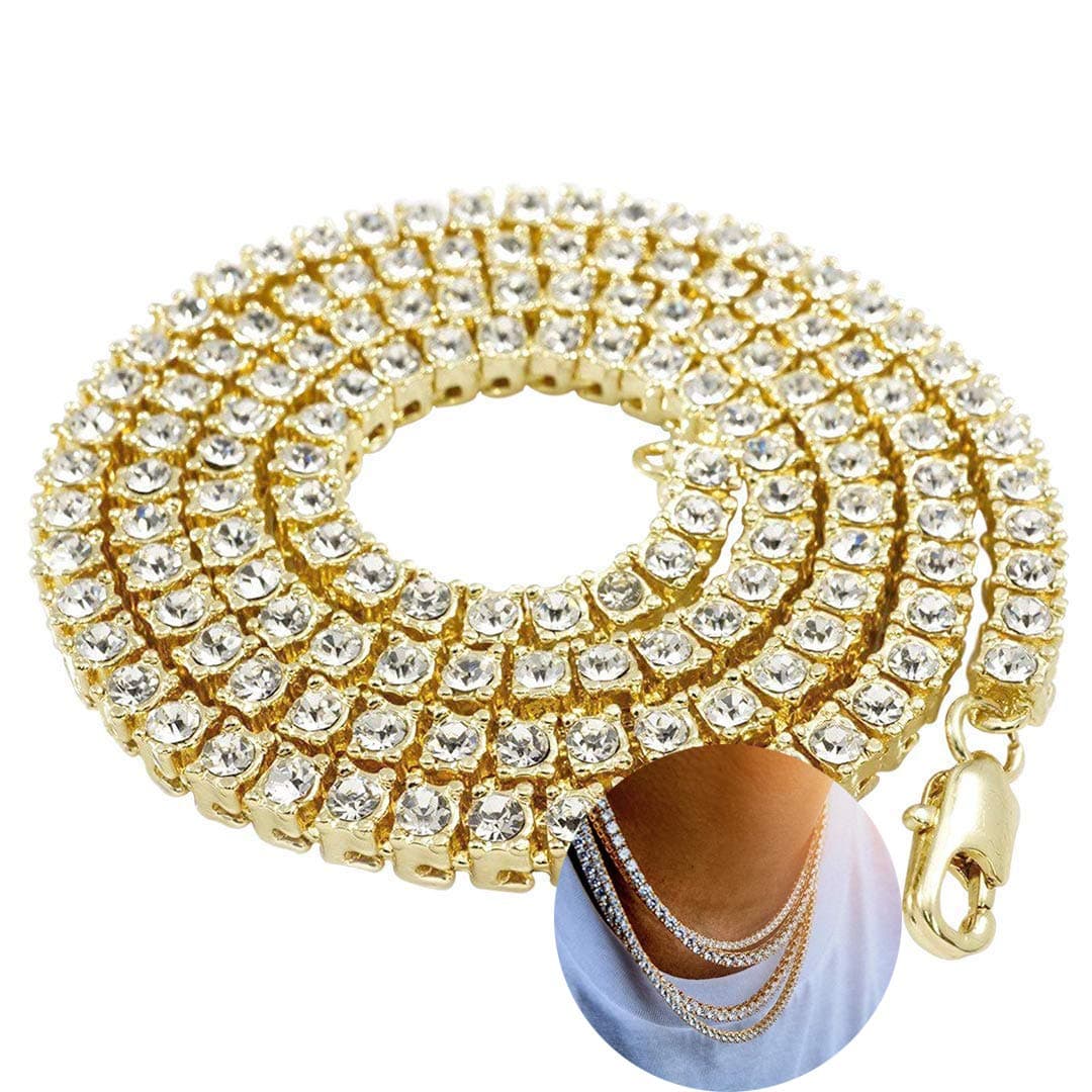 LARDROK Hip Hop Bling CZ Sparkling Cool Tennis Necklace for Men
