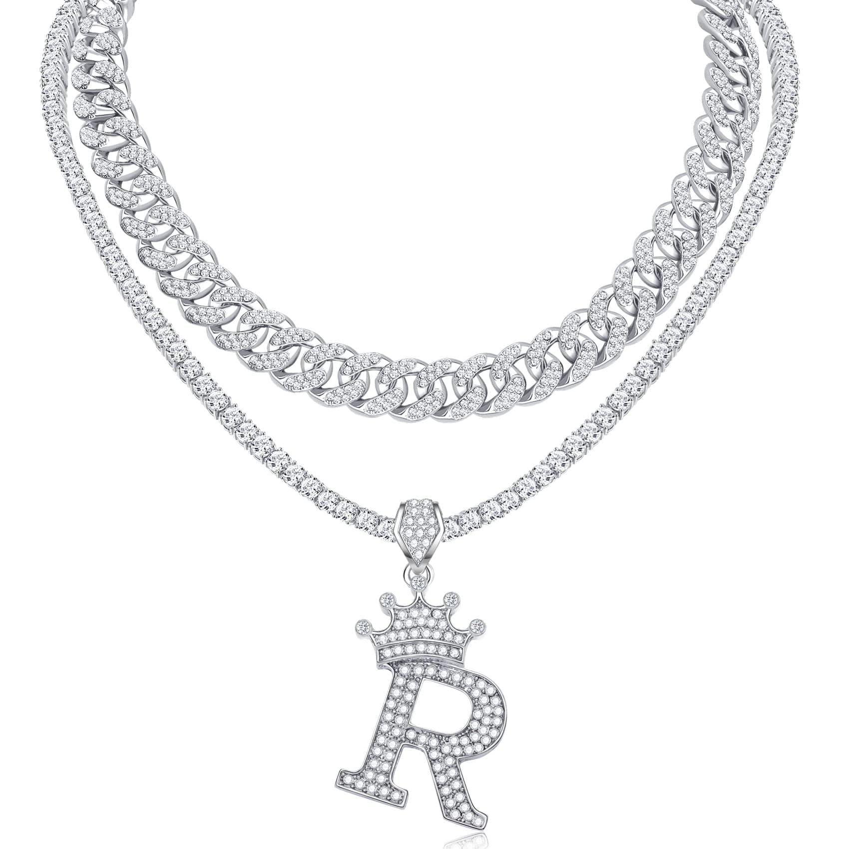 Honsny 18K Gold Plated Miami Cuban Link Chain Bling Diamond Necklace Gift
