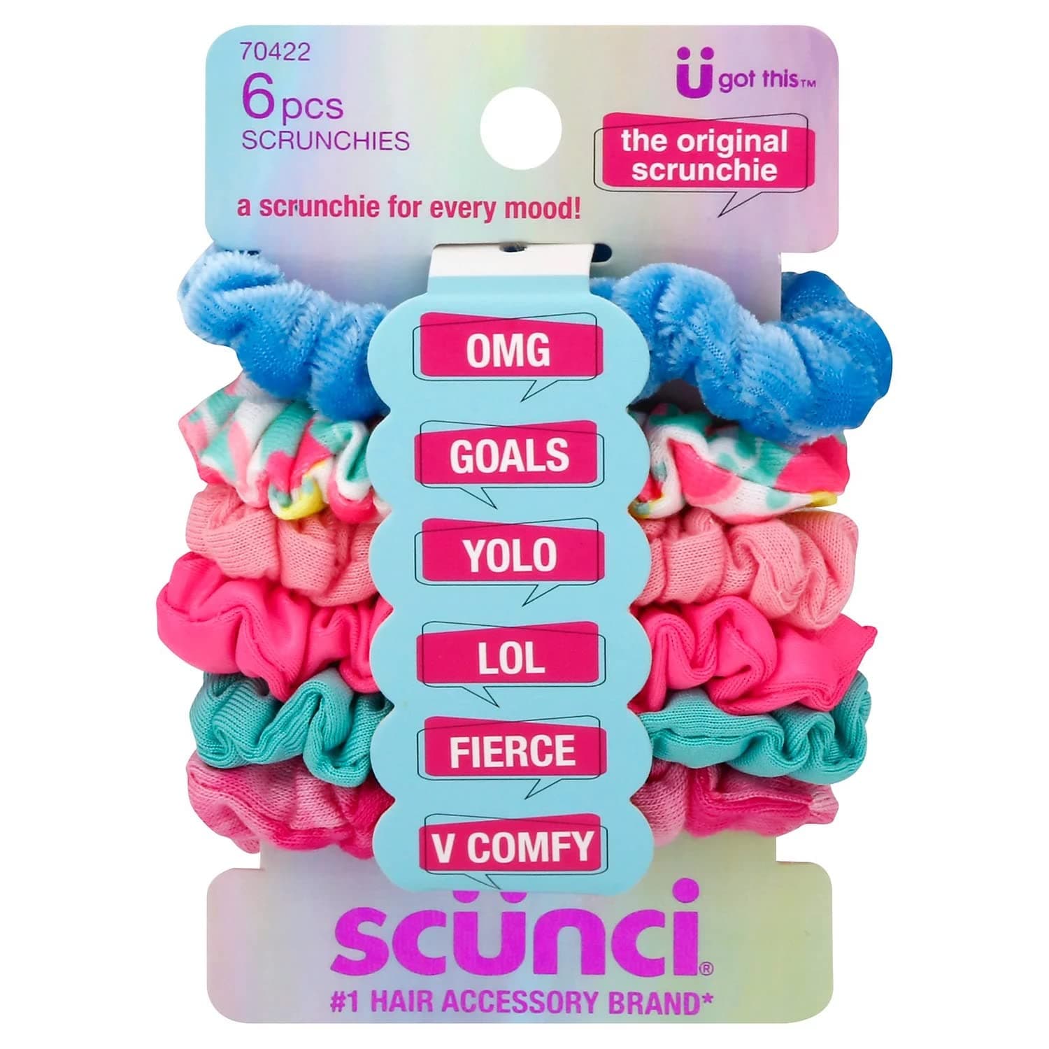 Scunci Kids 6-Mood Scrunchies, Assorted Colors, 6-Pieces
