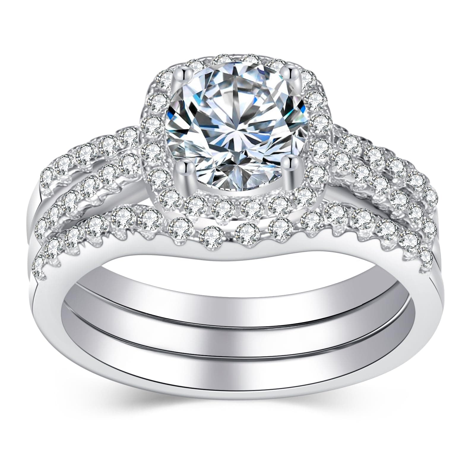 CherLove Moissanite Engagement Ring Set, 1CT D Color VVS1 Clarity Sterling Silver