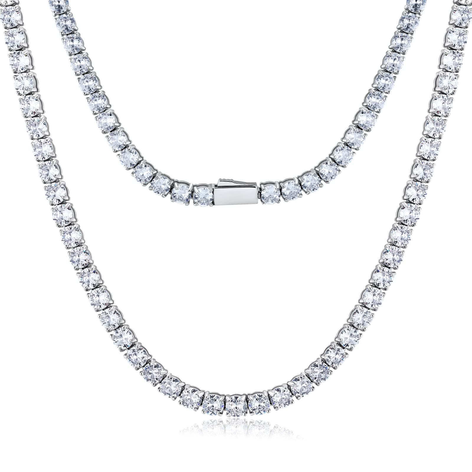 Zsllzm Women & Men 4/5mm 1 Row Prong-Setting Stainless Steel Cubic Zirconia Tennis Chain Necklace with Gift Box