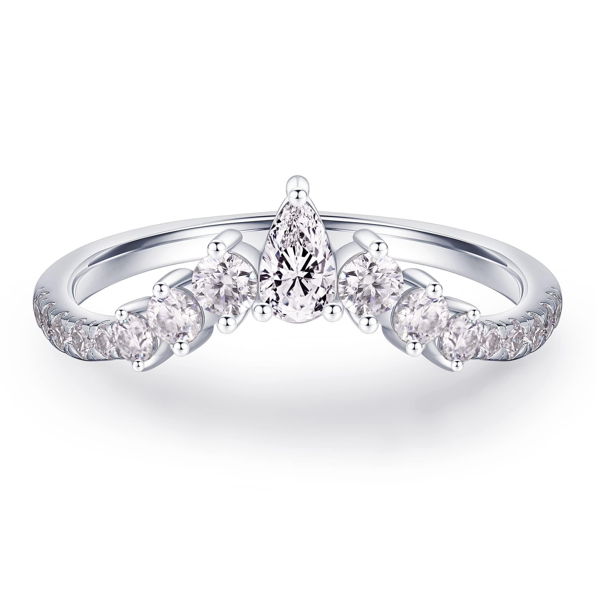 Unique Moissanite Wedding Band for Women, 14K Gold Vermeil, Pear & Round Stones
