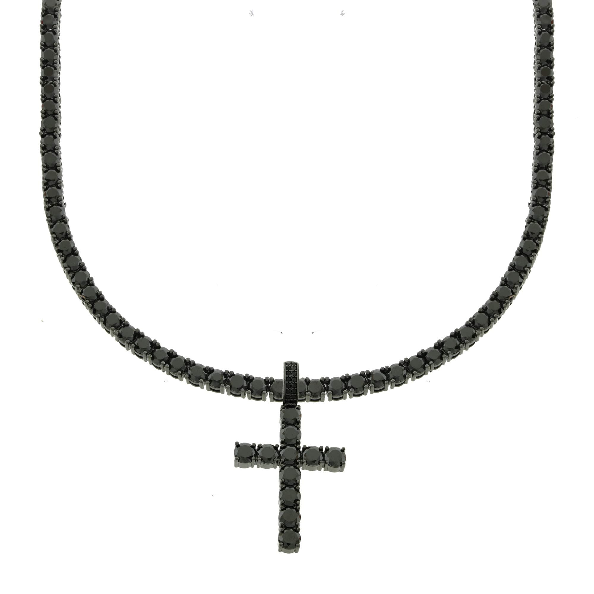 Bling Bling NY Men's Black Round Cut Cubic Zirconia Cross Pendant Necklace 16-24 inches