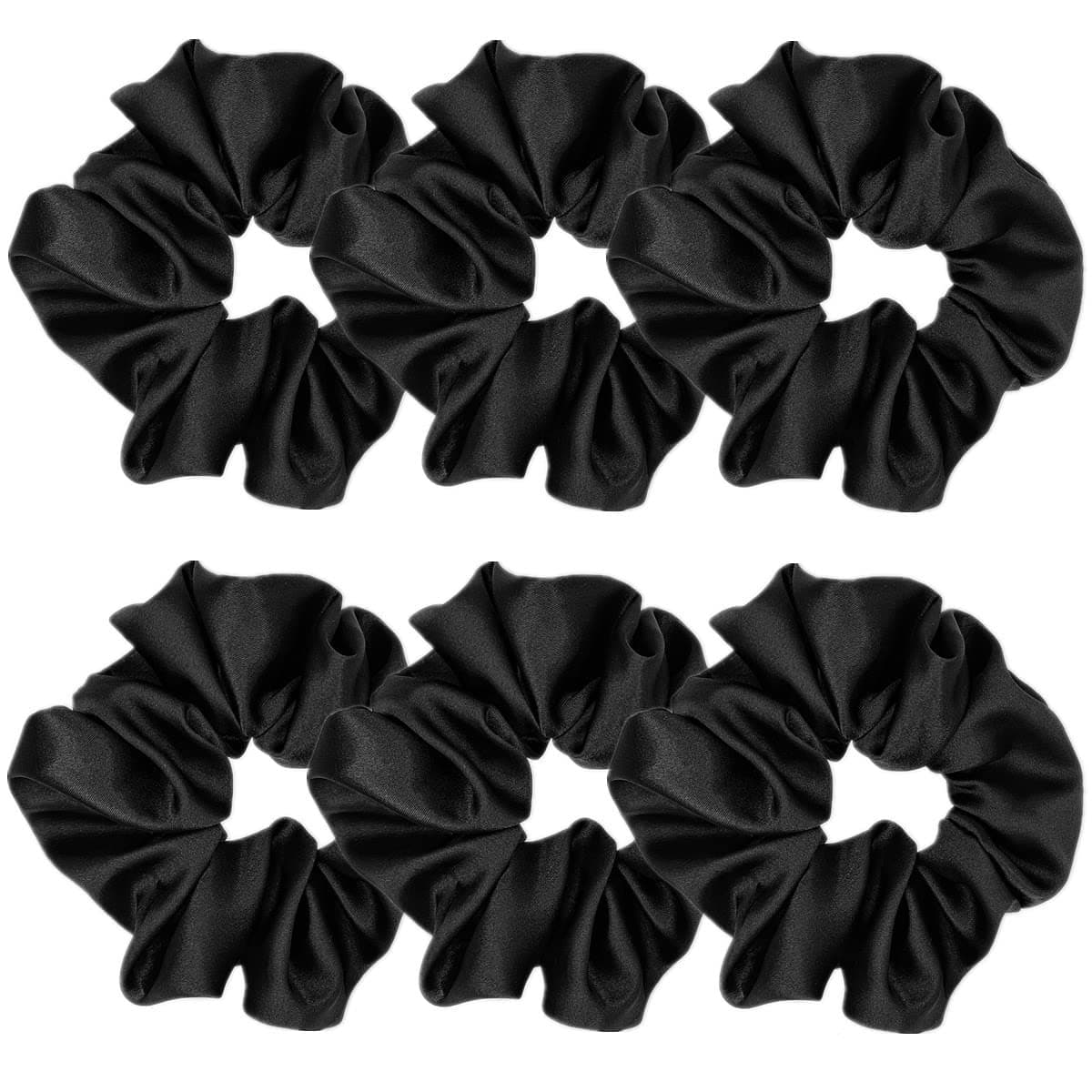 Silk Scrunchies for Women, Soft Hair Ties in Black (4.3 inch)