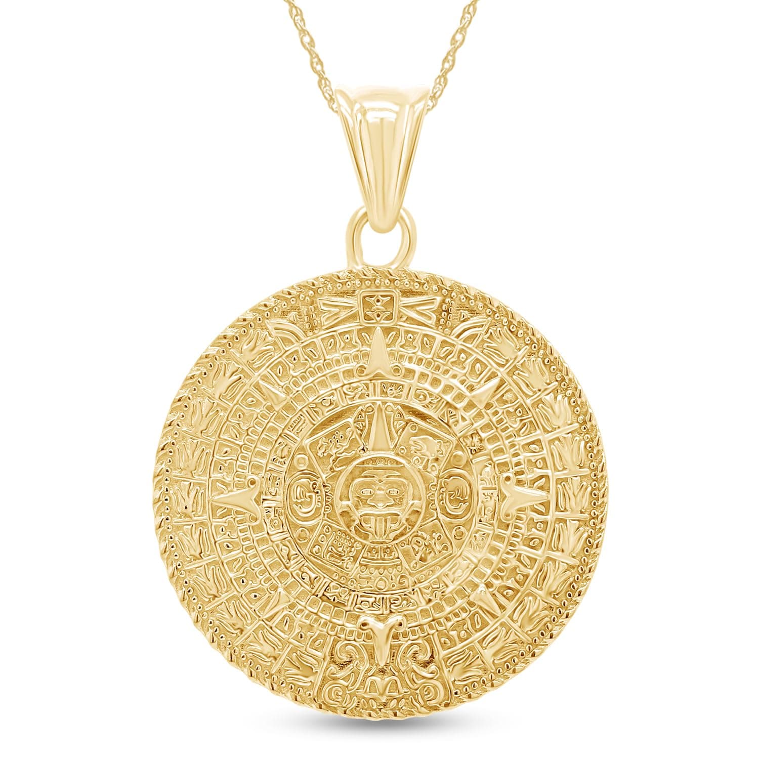 AFFY Aztec Sun Calendar Pendant Charm Necklace 14K Gold over Sterling Silver