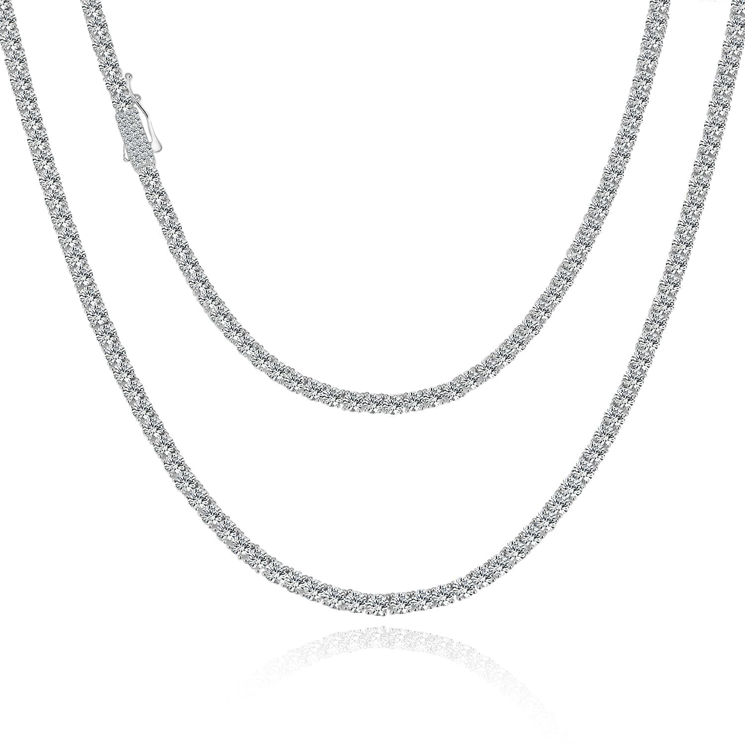 VIVDEC 18K White Gold Plated Tennis Chain, Iced Out Necklace (Double Safety Clasp)