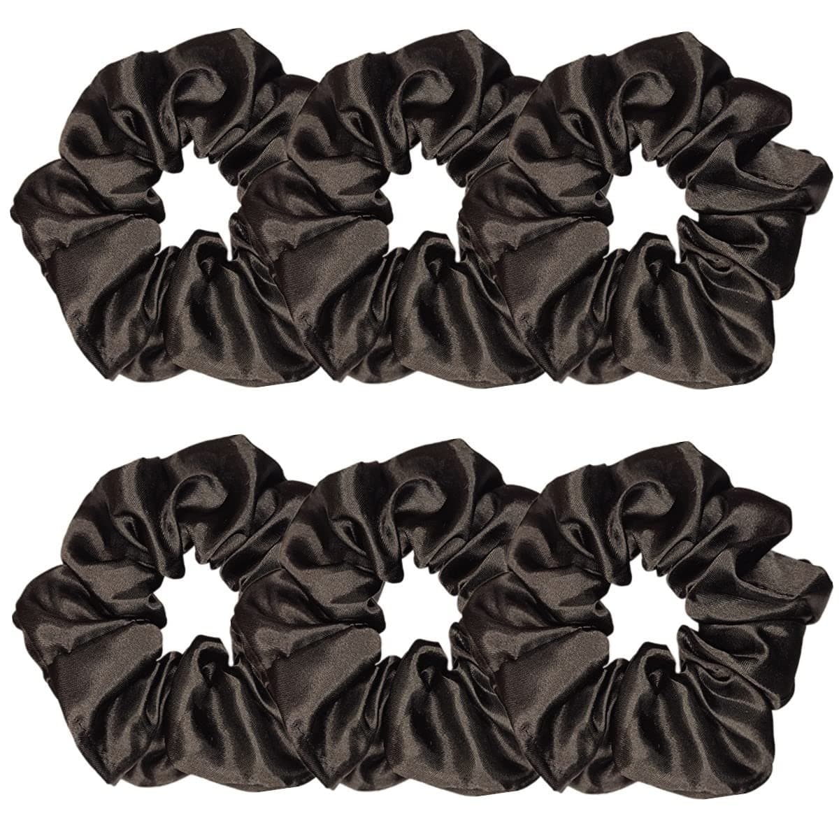 Sufermoe 6pcs Satin Silk Hair Scrunchies, Soft Black Hair Ties for Women and Girls