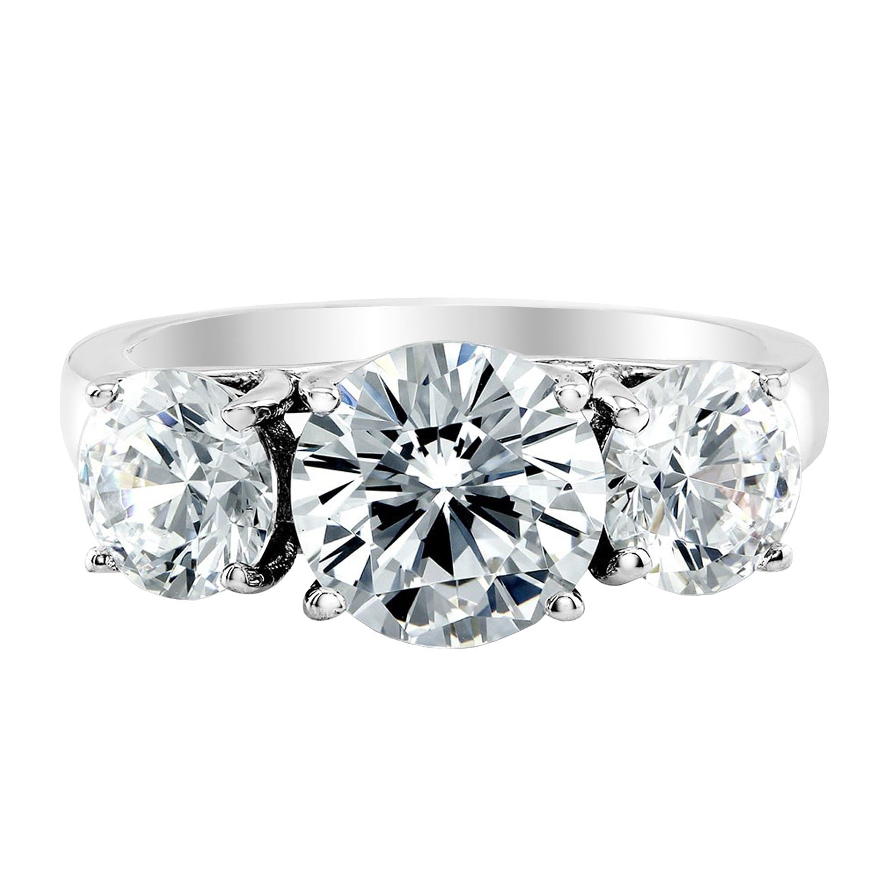 Houston Diamond District 3 Stone Round Engagement Ring 14K White Gold