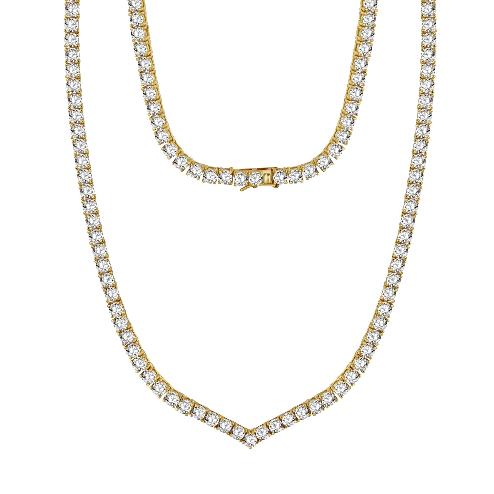 Gemsme 18K Gold Plated V-Shape Cubic Zirconia Necklace for Women
