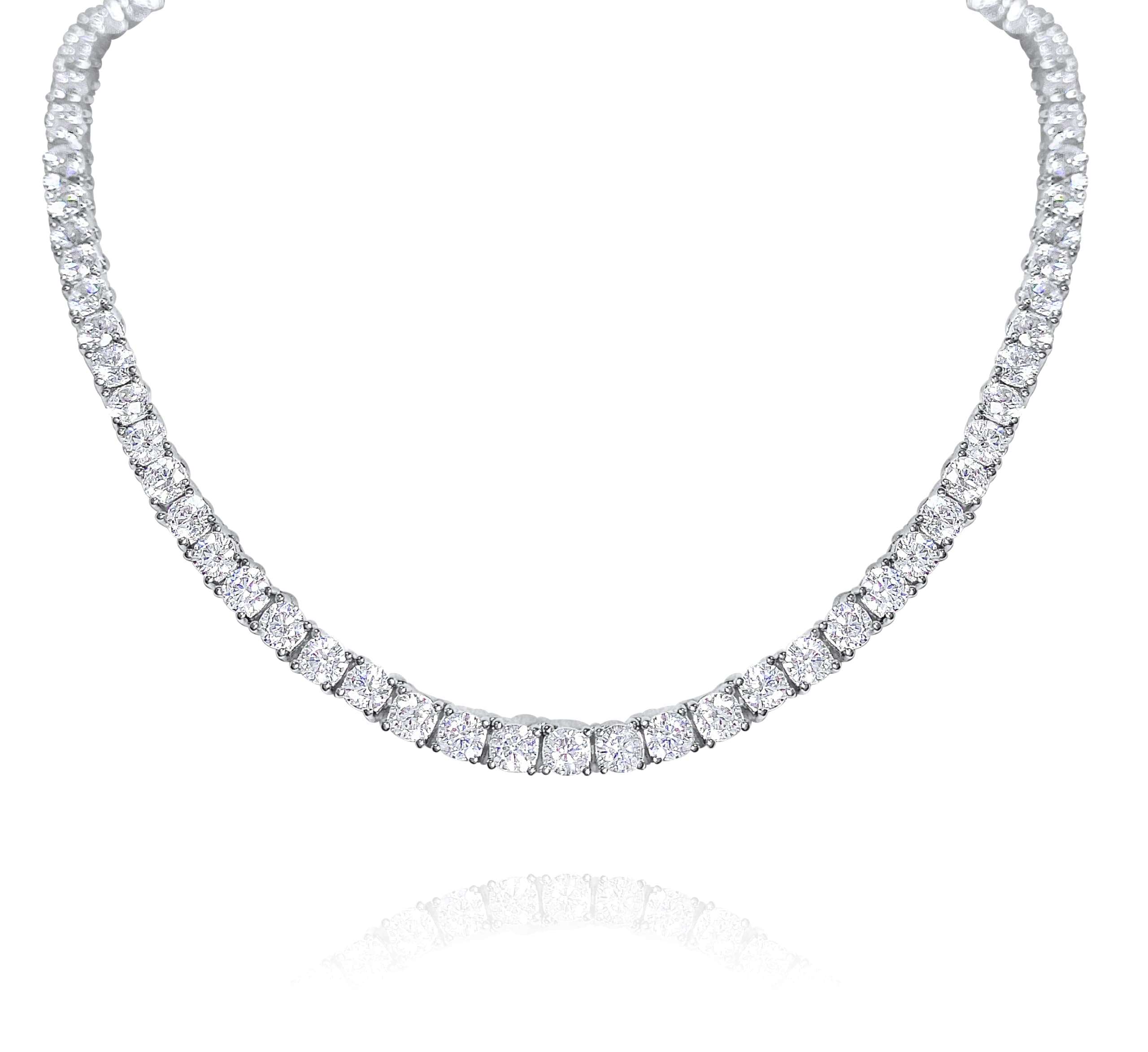 Snow Jewelers 18K Gold Plated White Gold Tennis Necklace, Cubic Zirconia 16 Inches