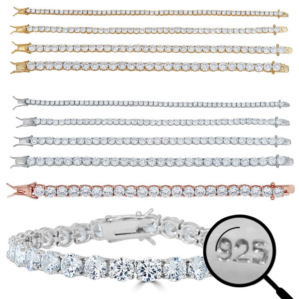 Refined Title: Solid 925 Sterling Silver Unisex Tennis Bracelet with 14k Yellow & Rose Gold Finish