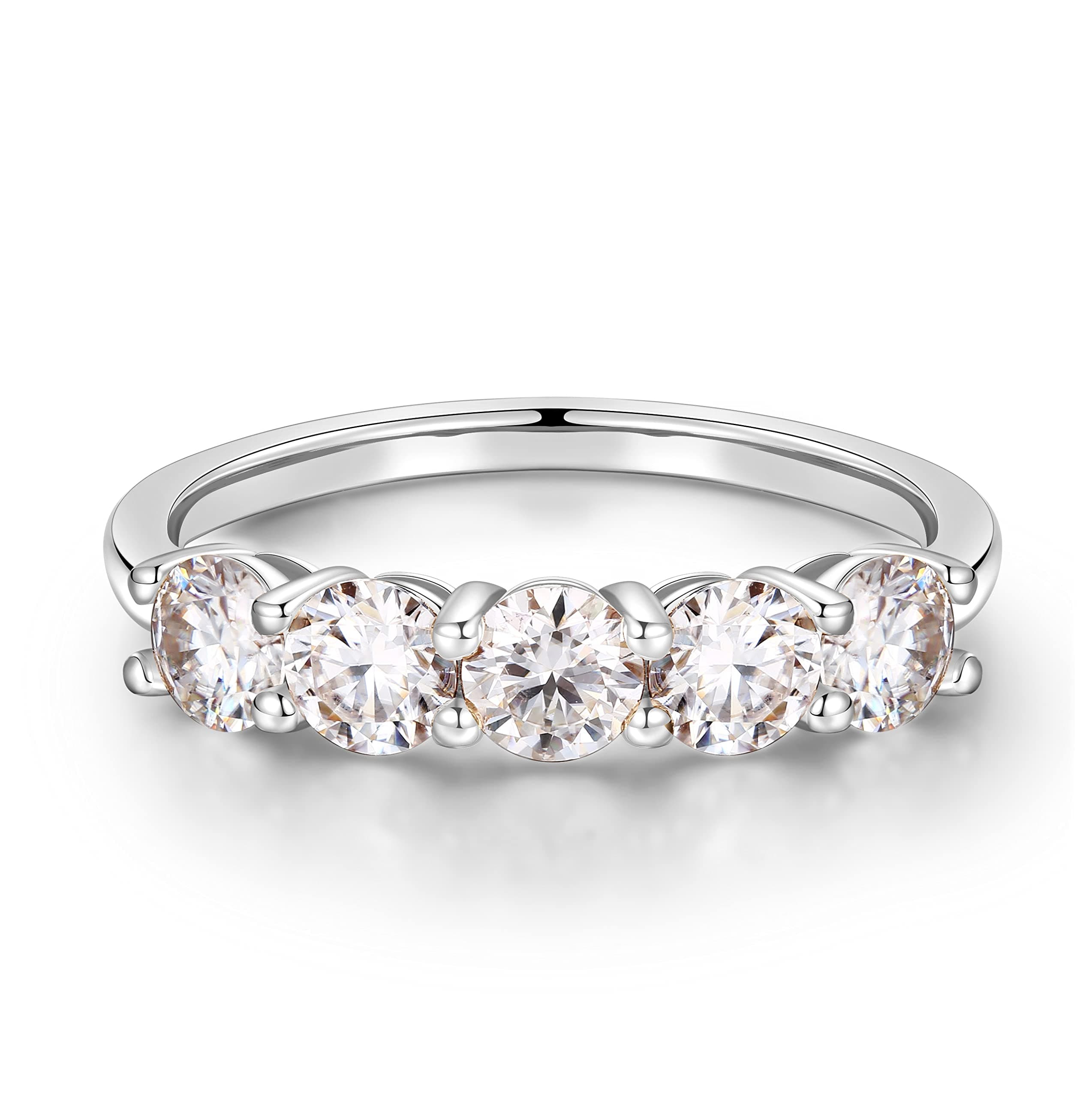 MOOSEA 5 Stone Moissanite Anniversary Rings, 3.75MM 14K White Gold Filled Jewelry