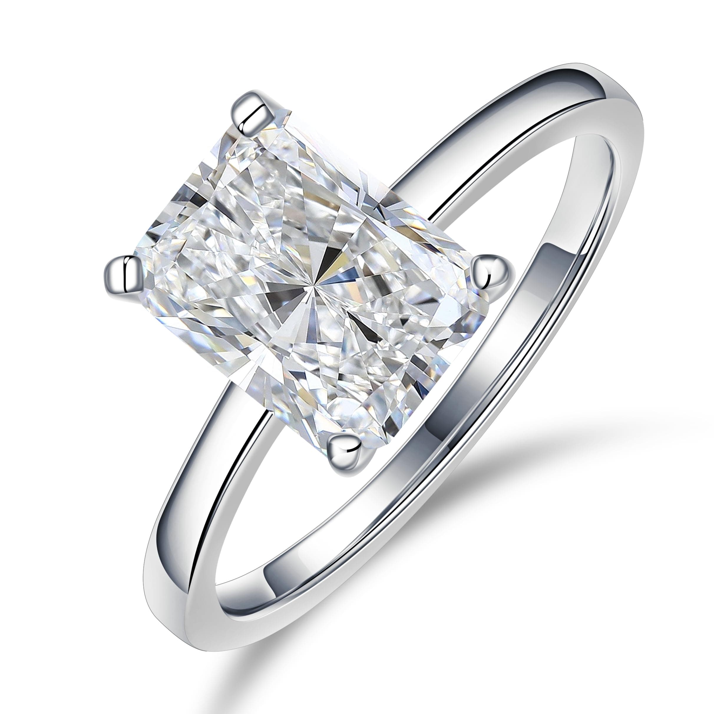 MOOSEA D Color VVS1 ClarityLab Created Moissanite Ring, 18K White Gold Plated Solitaire Engagement Ring