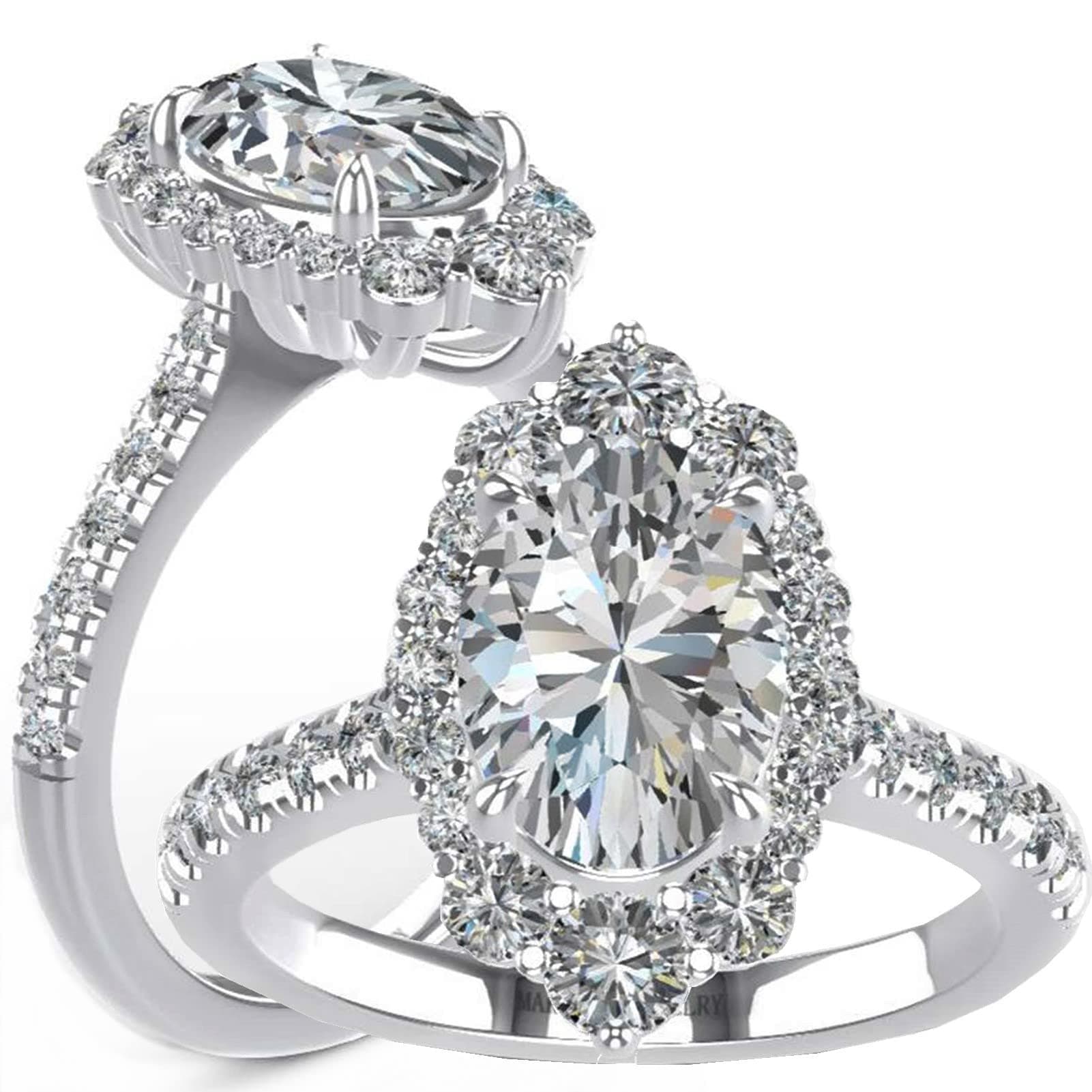 FixStar VVS Moissanite Halo Ring 3.83ct Oval Cut Engagement RingSterling Silver 18K White Gold Plated