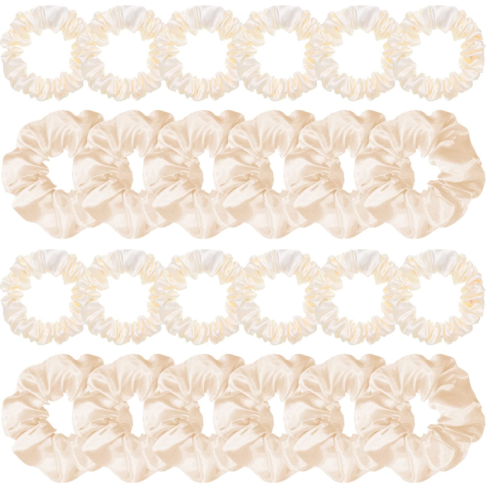 Satin Hair Scrunchies Set for Women Girls, 24 Pieces in 2 Sizes, Cream White