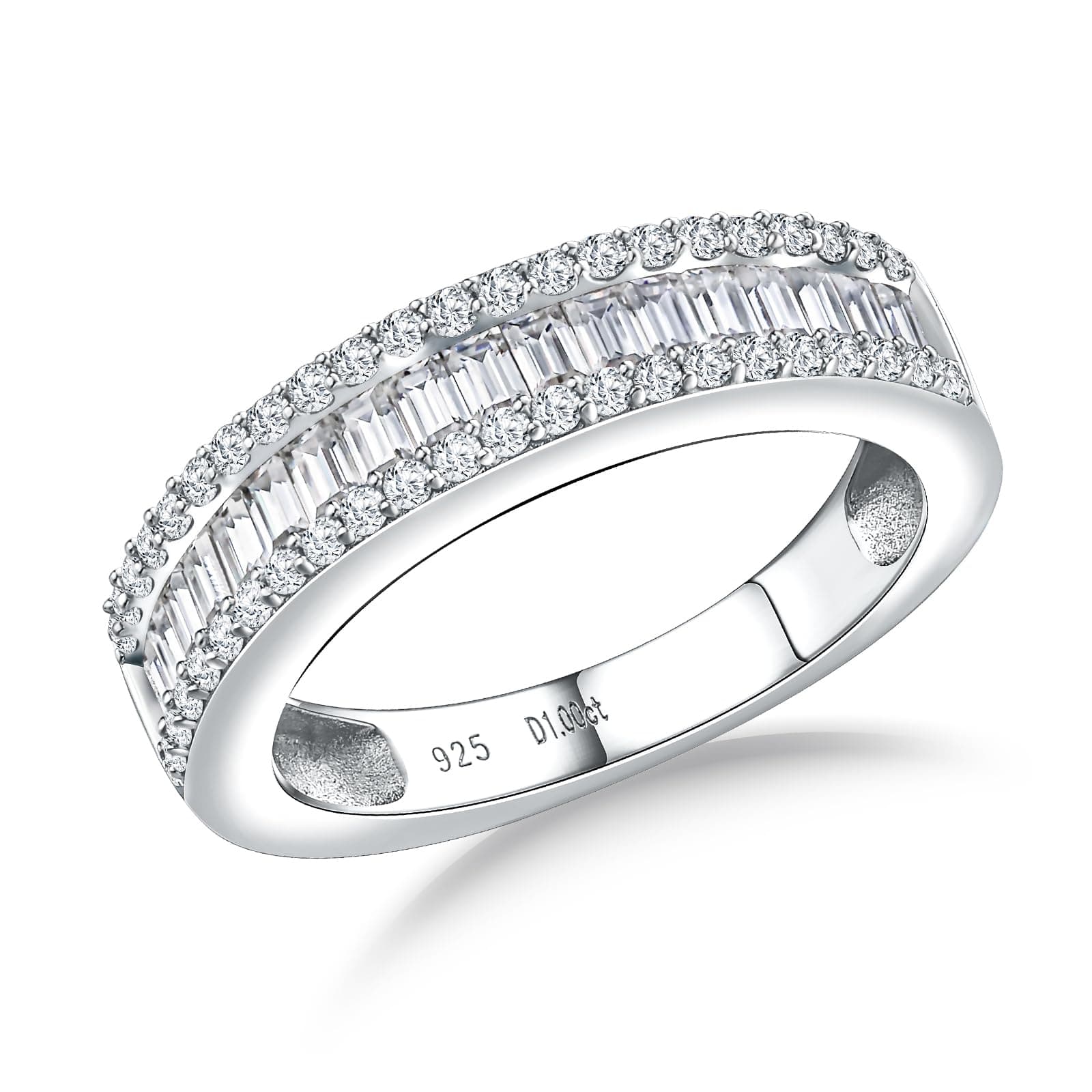 DAYBYDAY Emerald Cut Channel Set 1ct Baguette Moissanite Eternity Bands Sterling Silver
