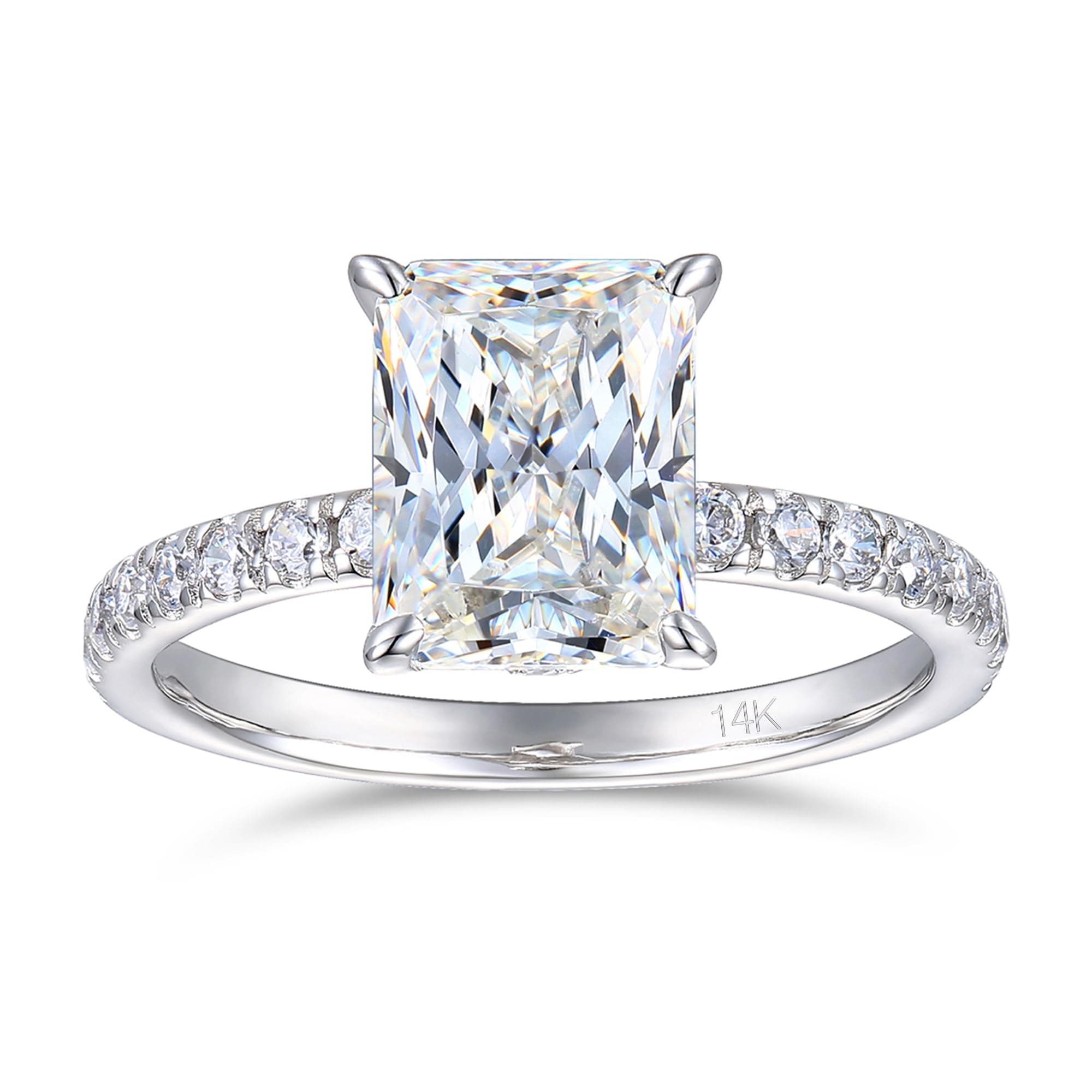 CGSRING 14K White Gold 3 Carat Radiant Cut Moissanite Engagement Ring
