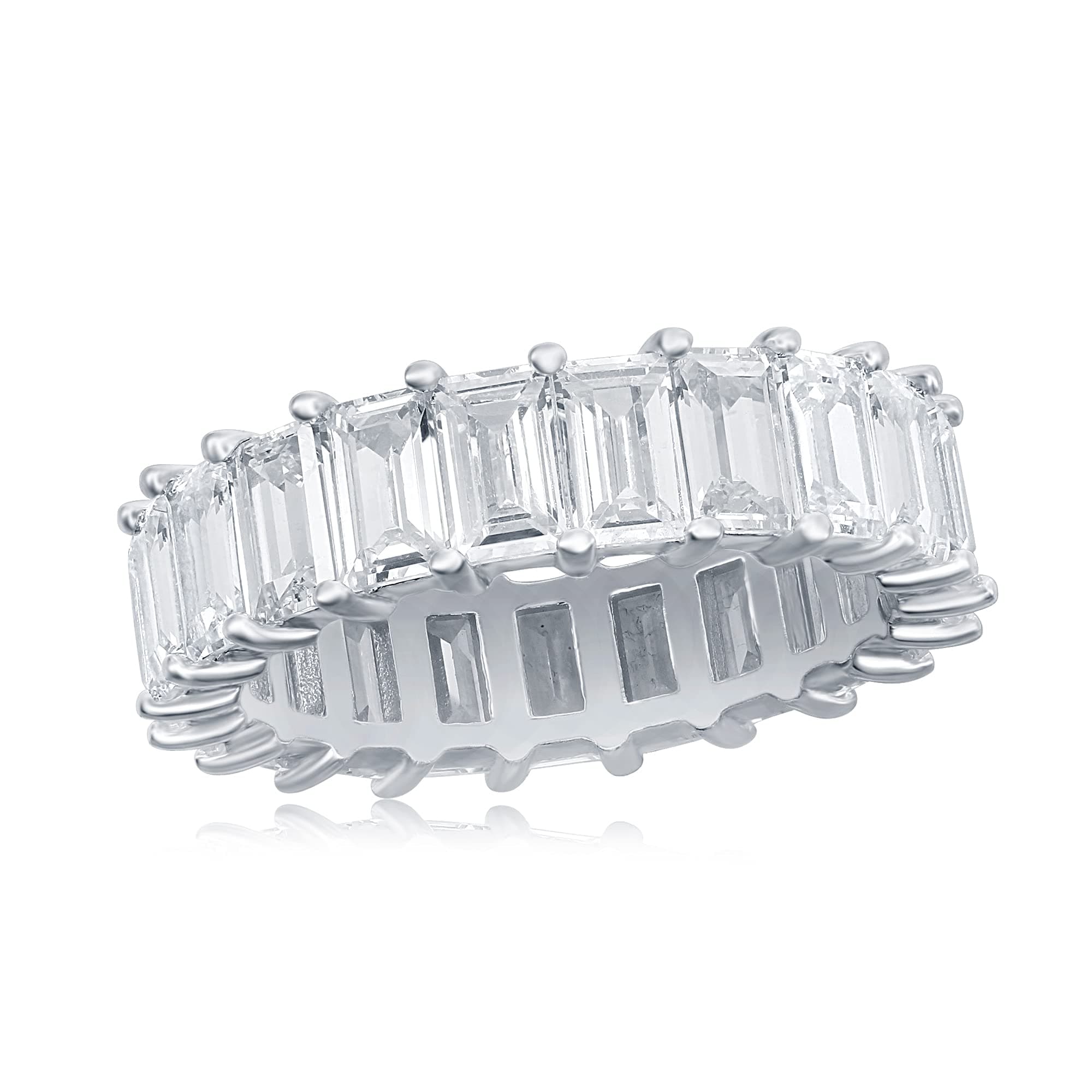 Sterling Silver Emerald Cut Eternity Band Ring Cubic Zirconia