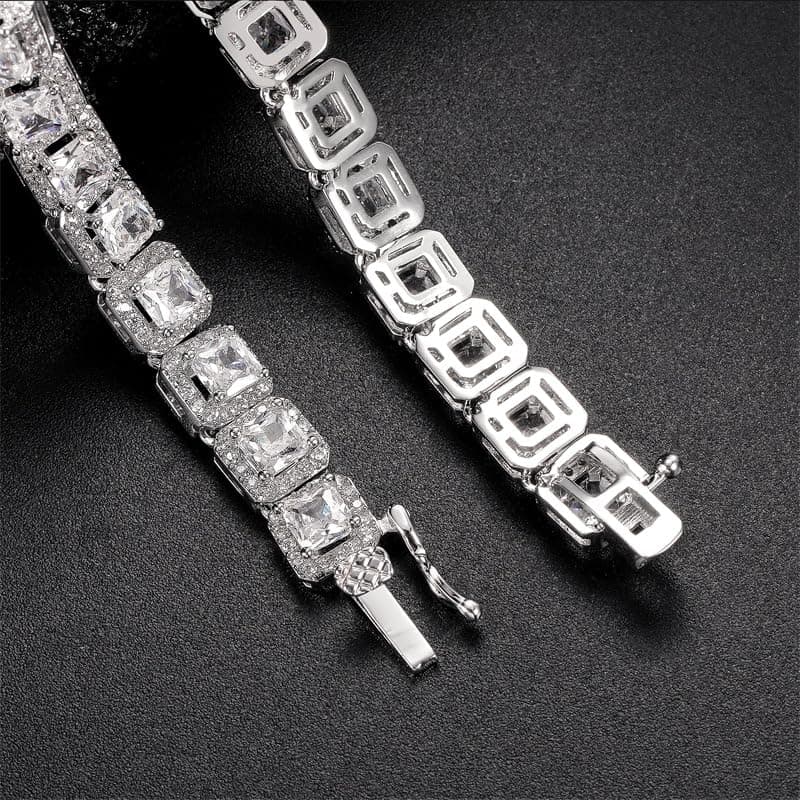 Gemsme 18K Gold Plated Halo 4.0mm Square CZ Tennis Necklace 16/18/20" chain
