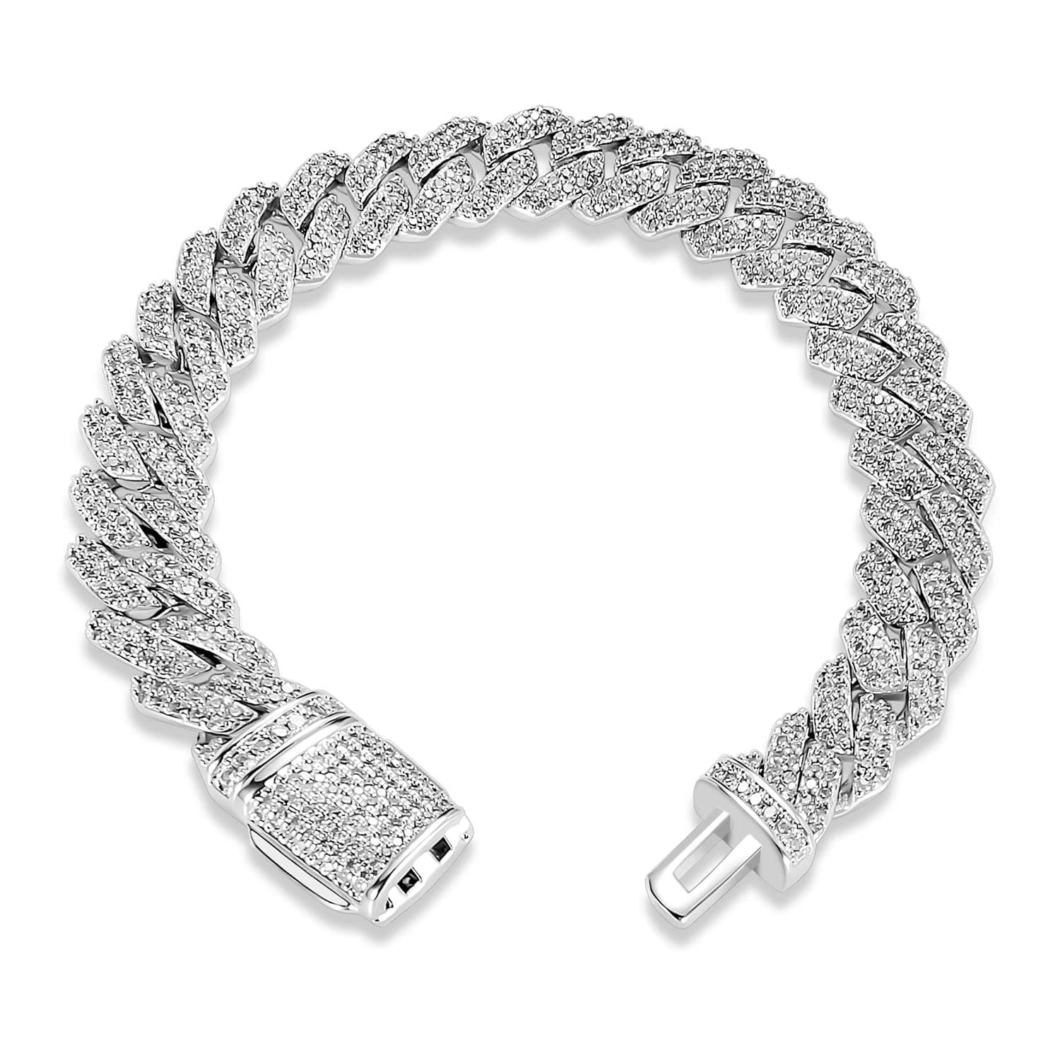 MOFEIJEWEL Full Iced Out Bling 10mm Miami Cuban Link Bracelet 5A CZ Diamonds Silver