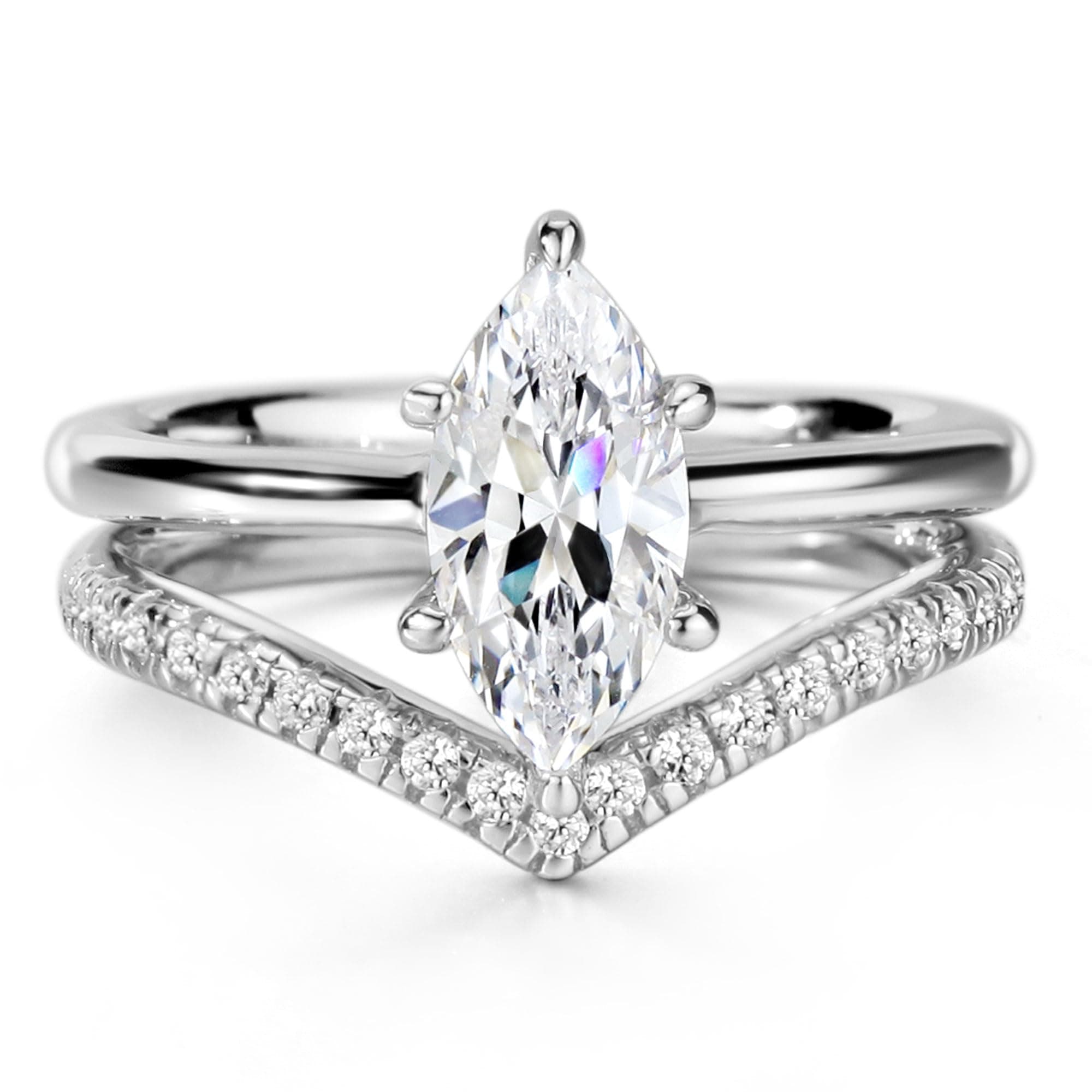 Michooyel S925 1.5ct Marquise Cut 2in1 Engagement & Wedding Rings for Women