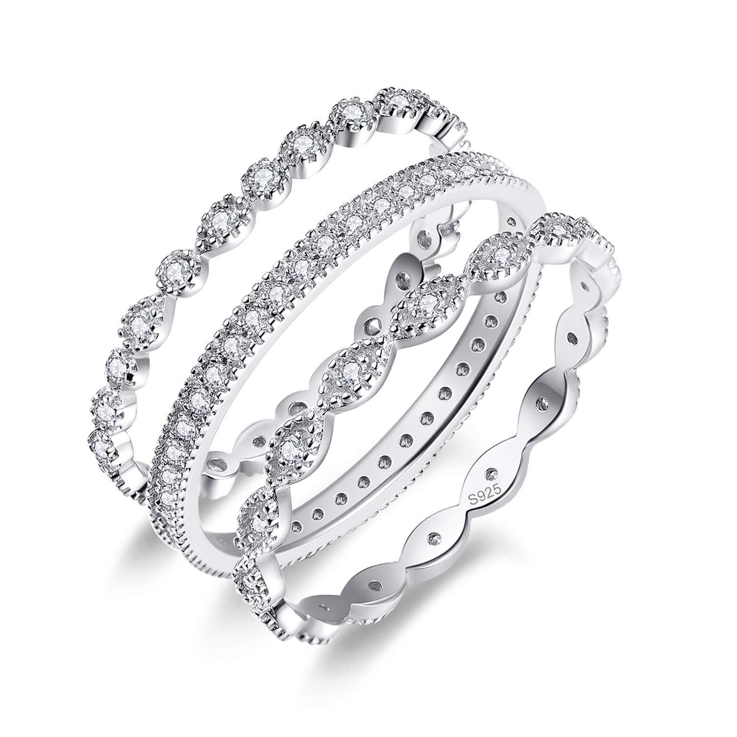 AVECON 925 Sterling Silver Stackable Engagement Ring Set for Women Size 5-10