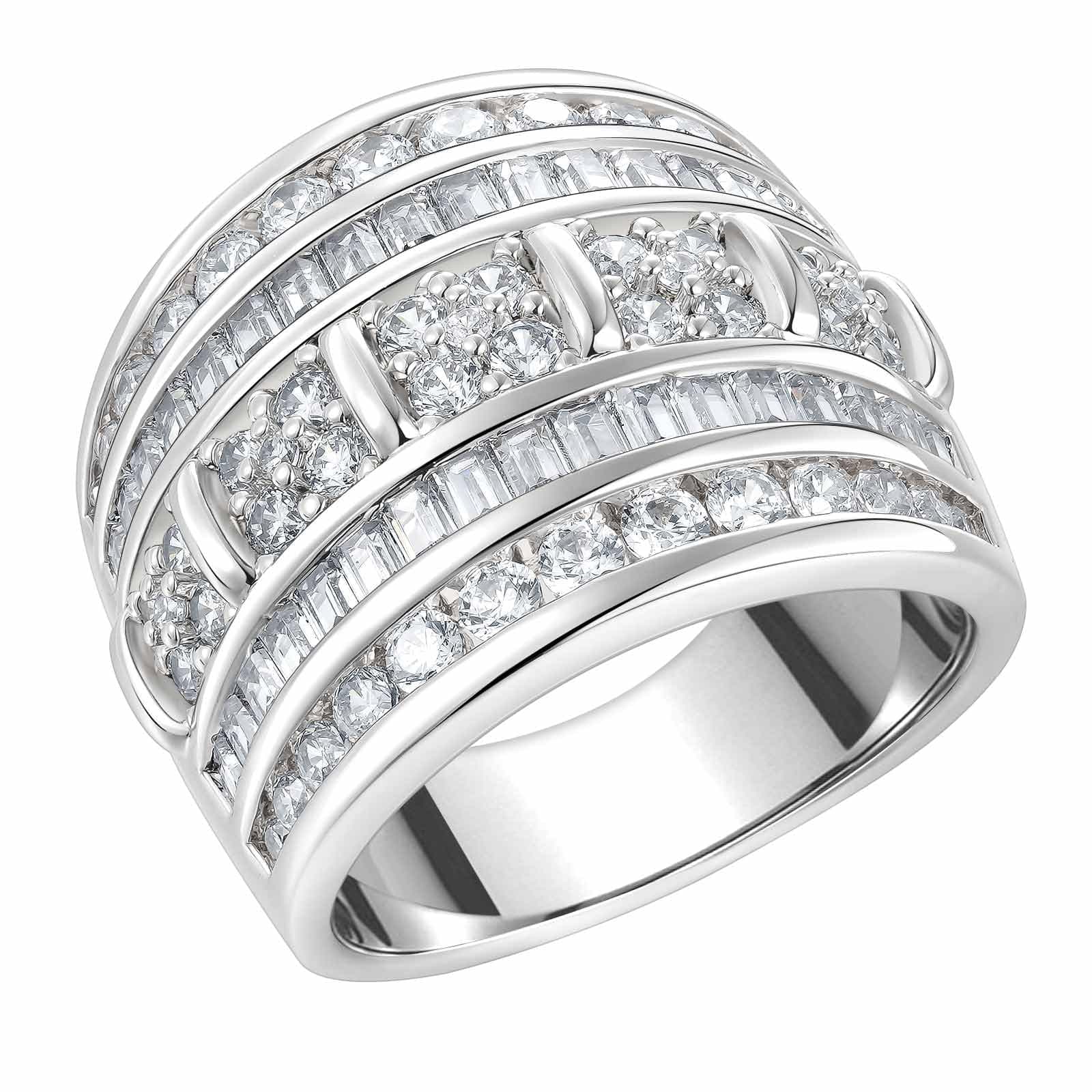 AIHUASI Wide Wedding Bands for Women, Cubic Zirconia Engagement Rings, Stackable White Gold, Size 5-10