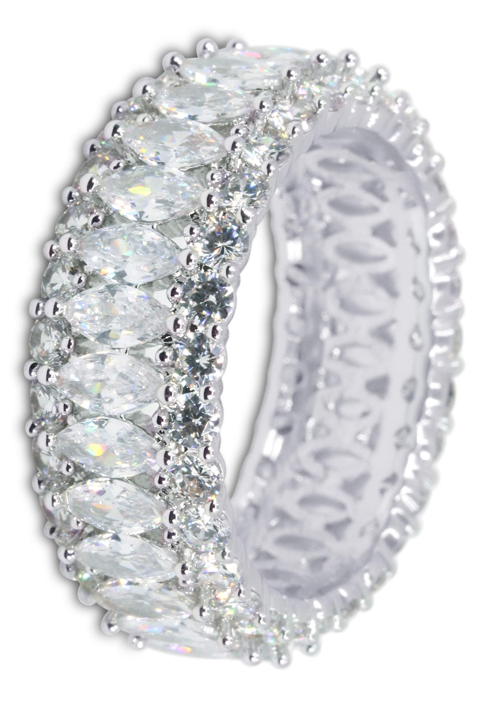 Savlano 18K Gold Plated Cubic Zirconia Marquis Cut Eternity Ring for Women