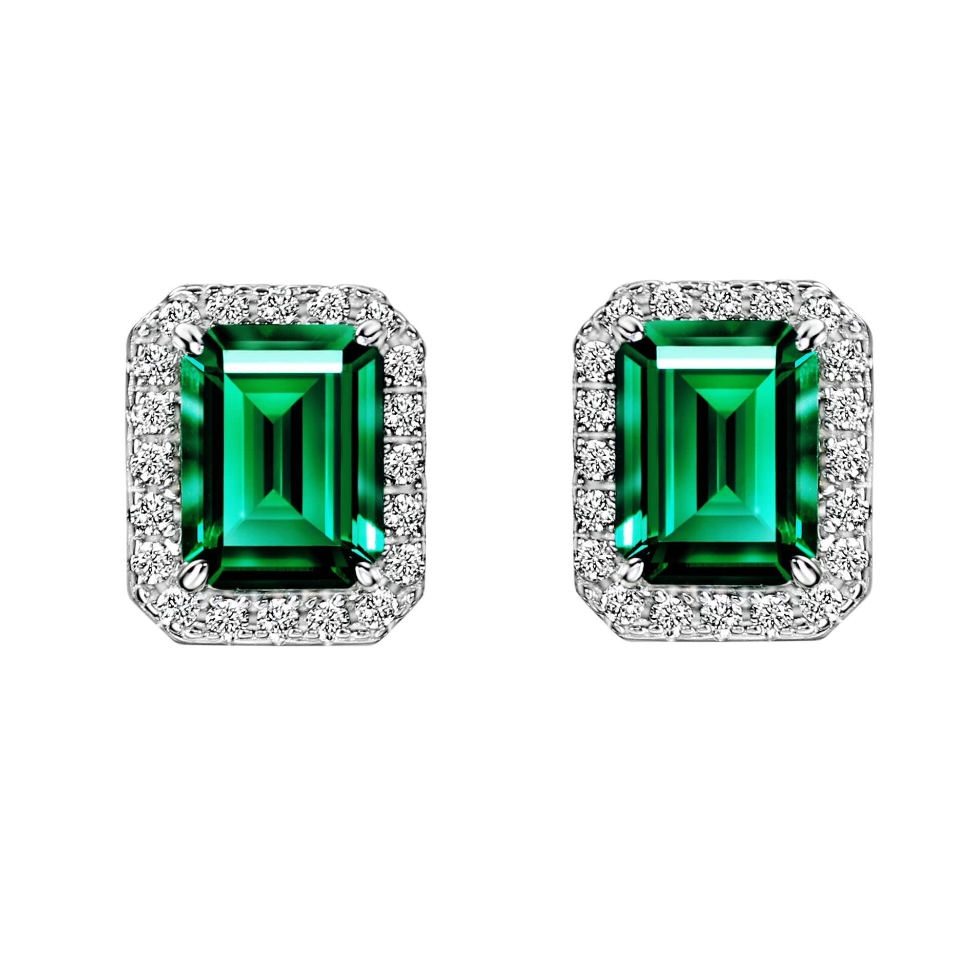 Refined title: S925 1.5ct Lab-grown Emerald Halo Stud Earrings in Sterling Silver