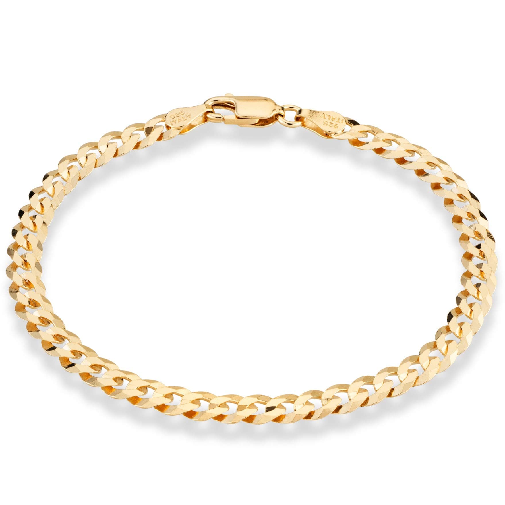 Miabella 18K Gold Over Sterling Silver 5mm Diamond-Cut Cuban Chain Bracelet, Made in Italy