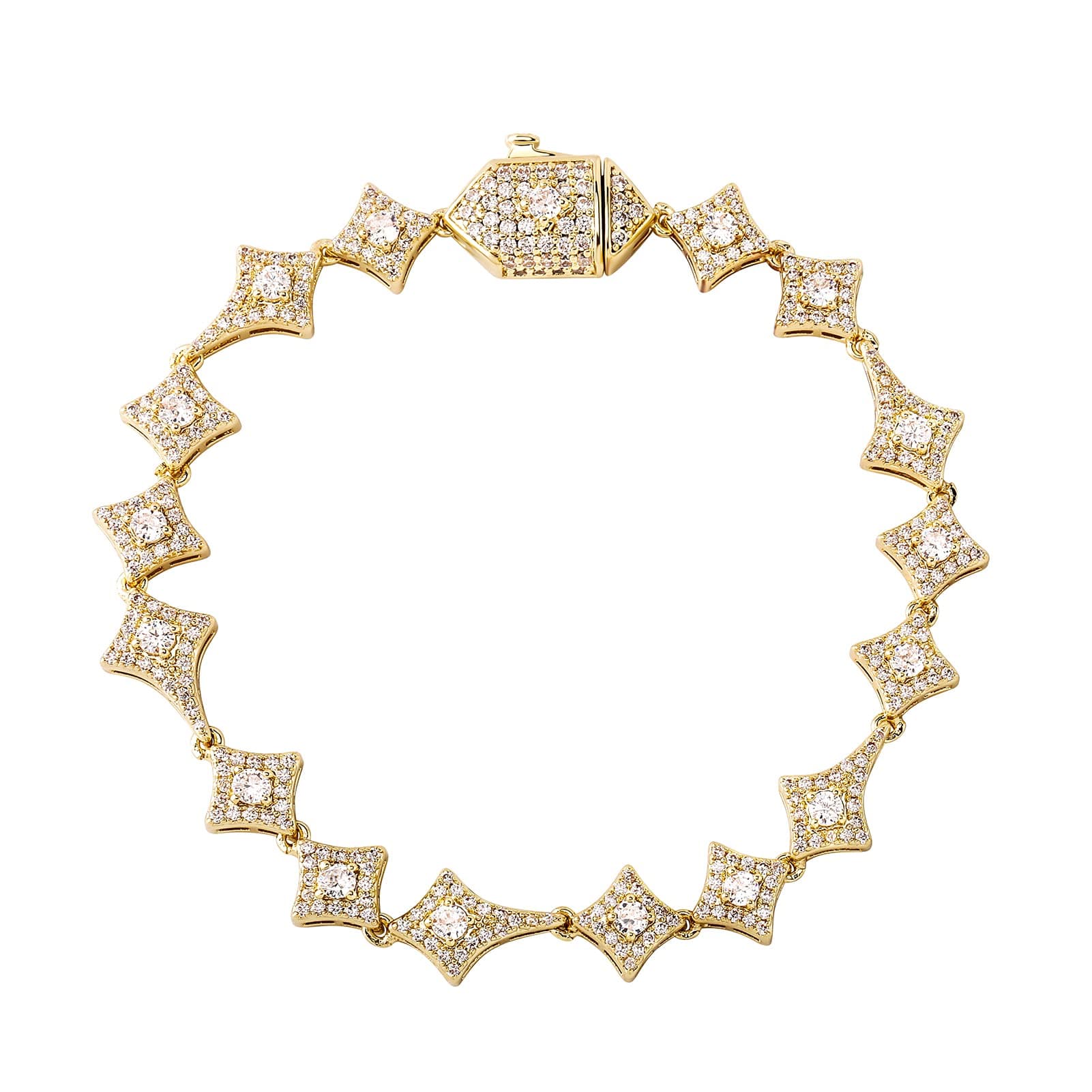 JINAO Iced Out 10MM Star Tennis Bracelet 14K Gold Plated Cubic Zirconia men women