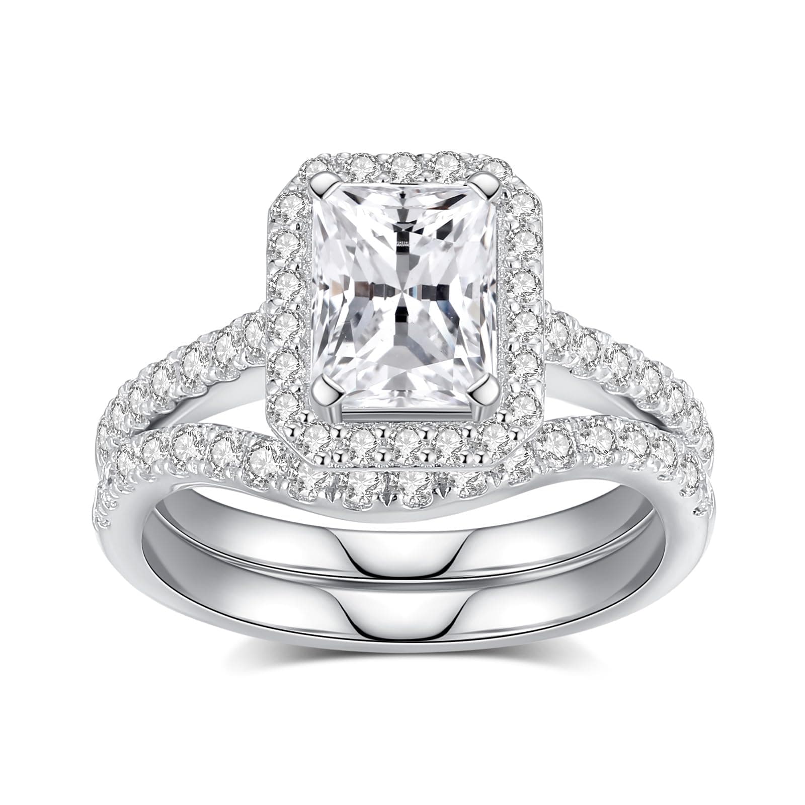 18K White Gold Plated Moissanite Engagement & Wedding Ring Sets