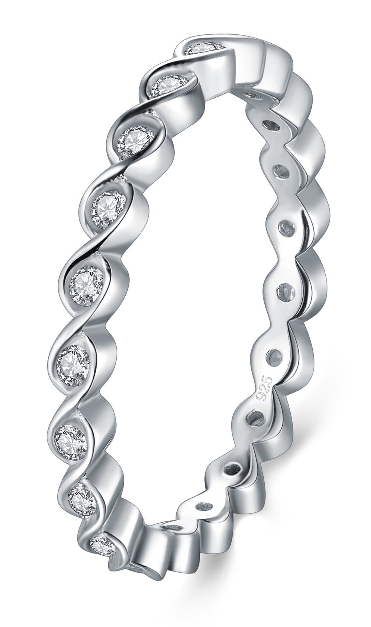 BORUO 2MM Sterling Silver Cubic Zirconia Wedding Ring, Size 4-12