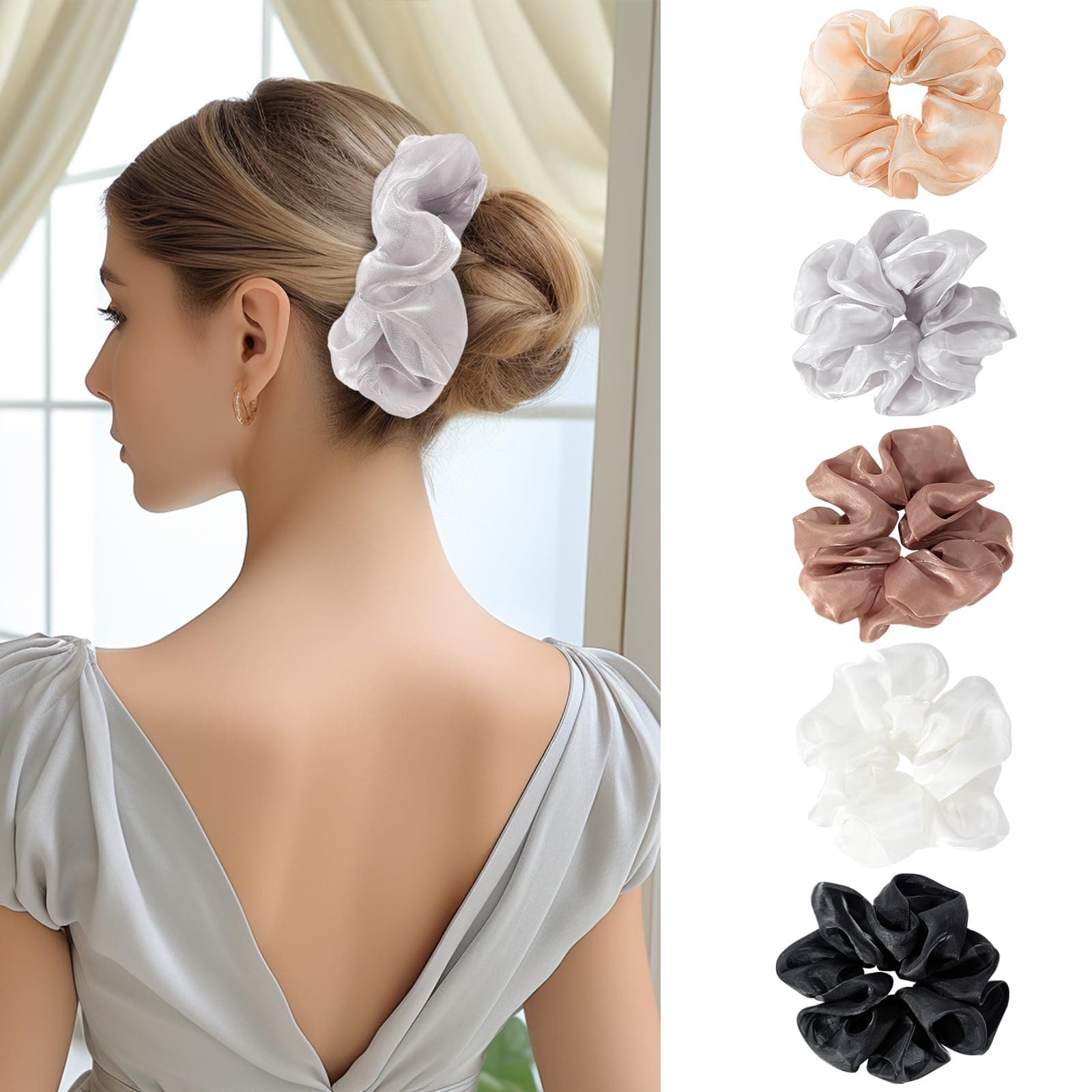 5 Pack Lolalet Big Scrunchies for Thick Hair - Fluffy Organza Elastic Hair Accessories for Women & Girls