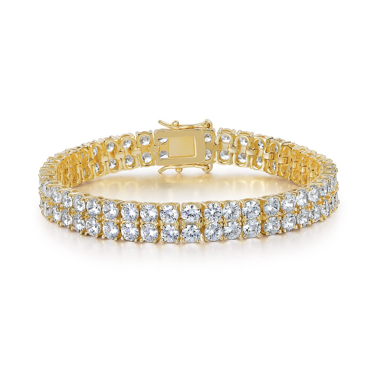 Gemsme 18K Gold Plated 2 Row Round Cubic Zirconia Tennis Bracelet