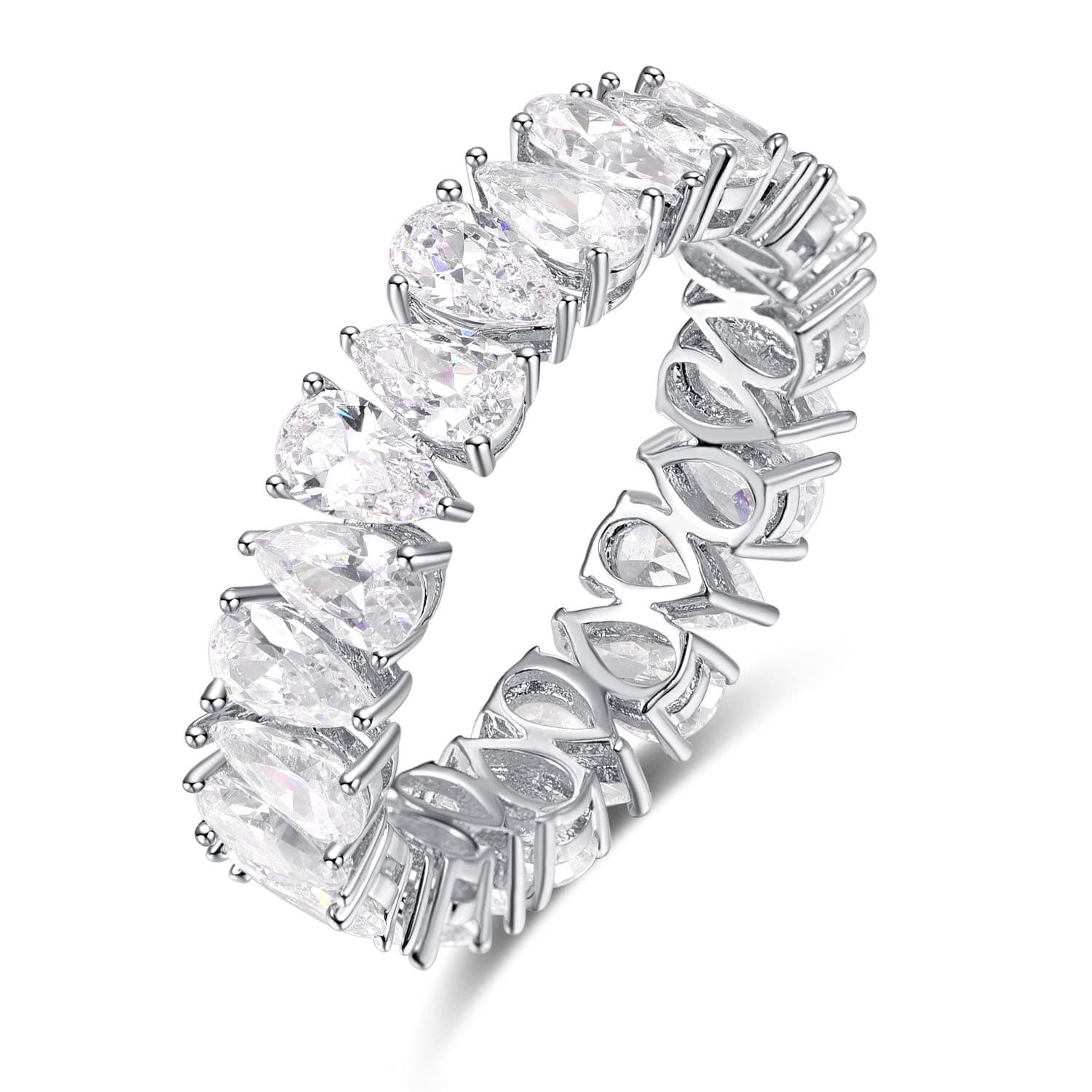 AVECON Eternity Band for Women Sterling Silver Stacking Ring Pear Cut CZ Wedding Size 5-9