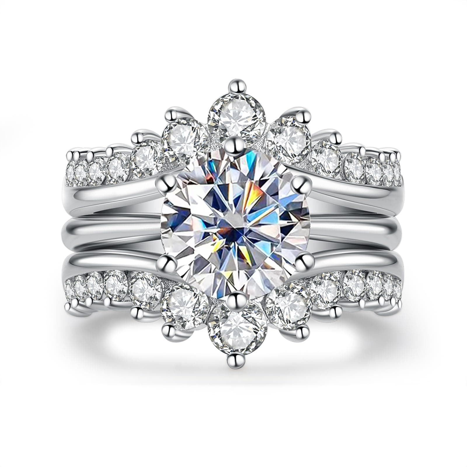 Sure, here's a refined and simplified version of the original title:

AnuClub Moissanite Bridal Set 4.52cttw (3CT Center Stone) D Color VVS1 Sterling Silver Ring with Certificate