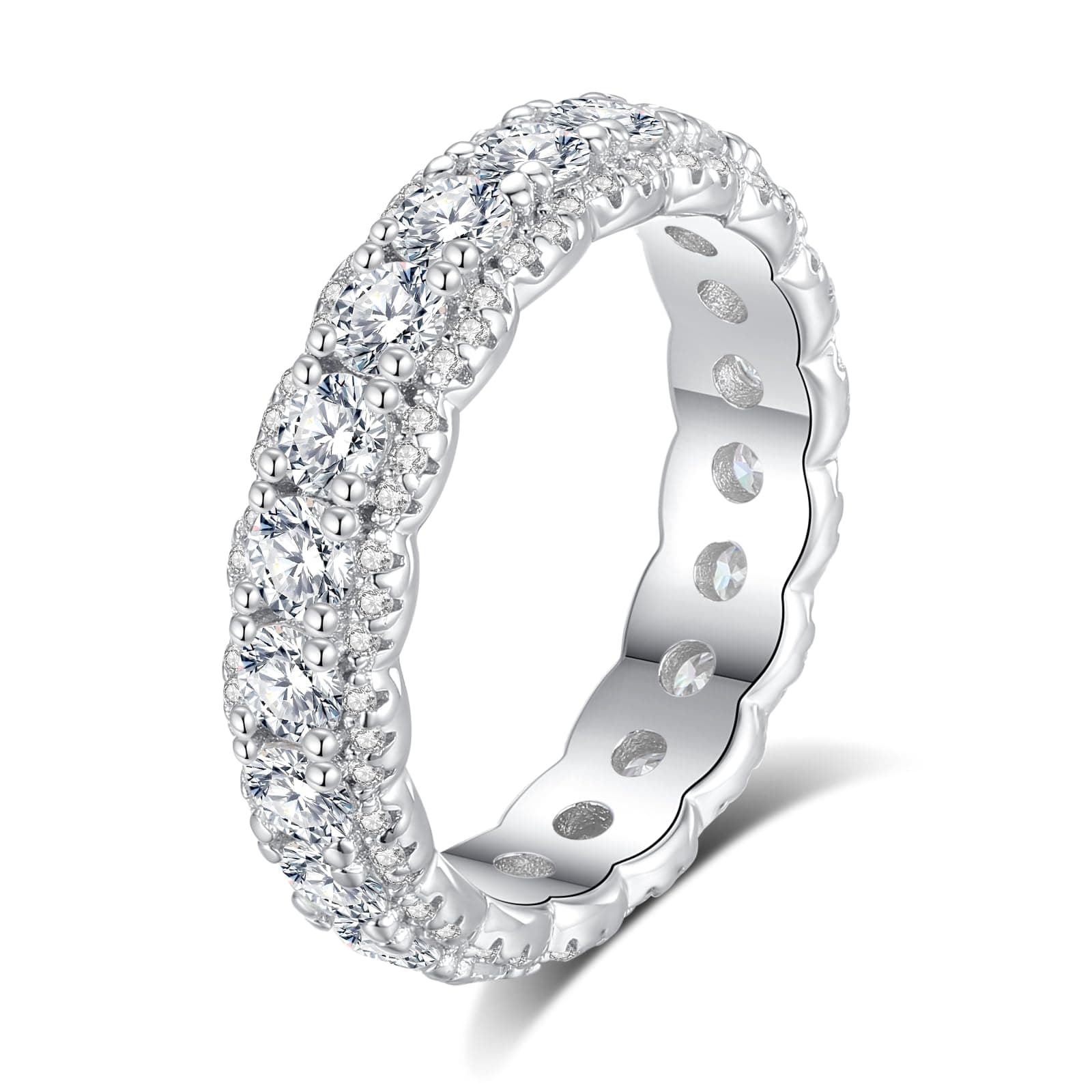 Moissanite Eternity Ring for Women D Color VVS1 Round Cut S925 Sterling Silver 18K White Gold Plated Wedding Ring