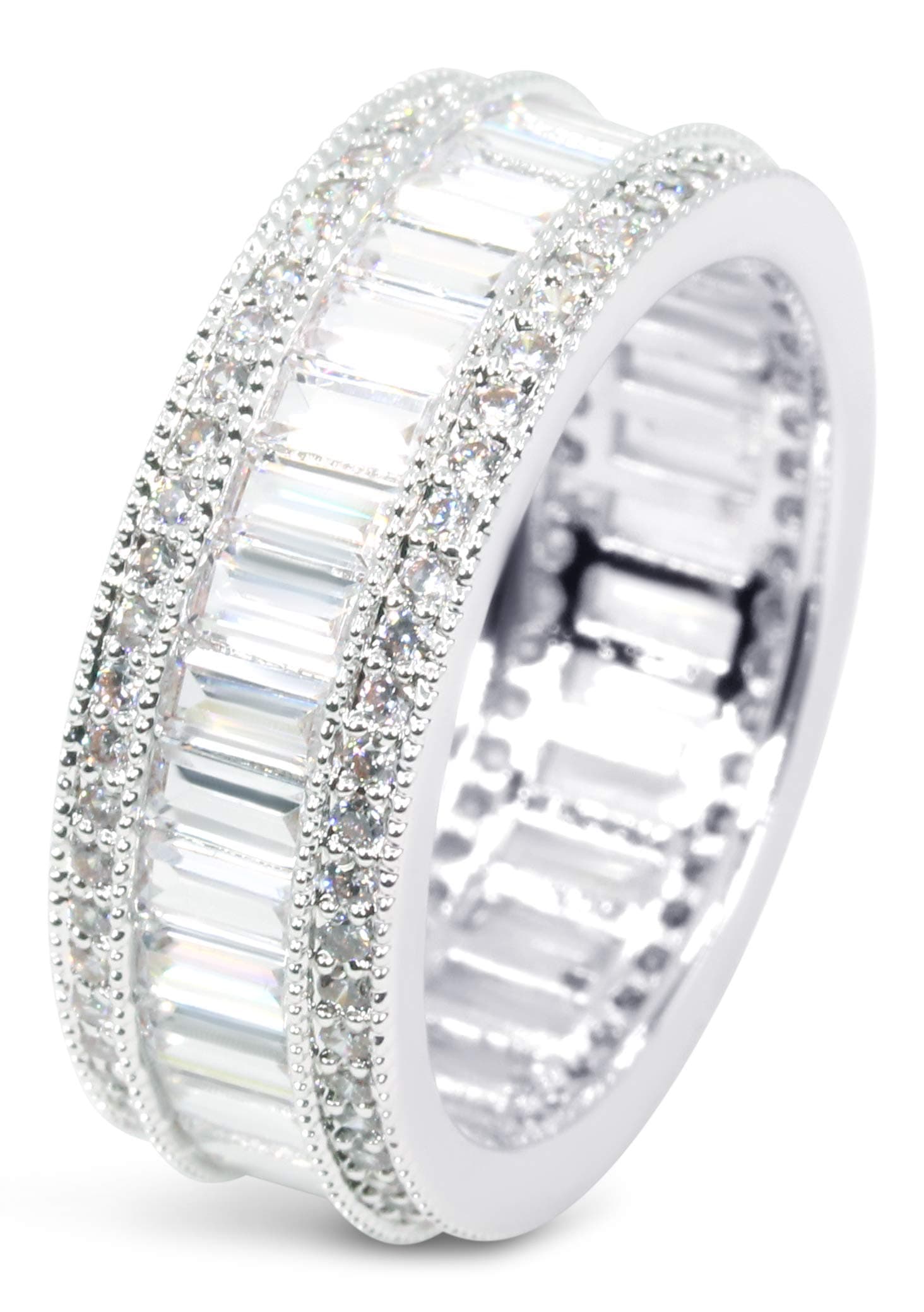 Savlano 18K Gold Plated 8MM Emerald Cut CZ Eternity Ring for Women