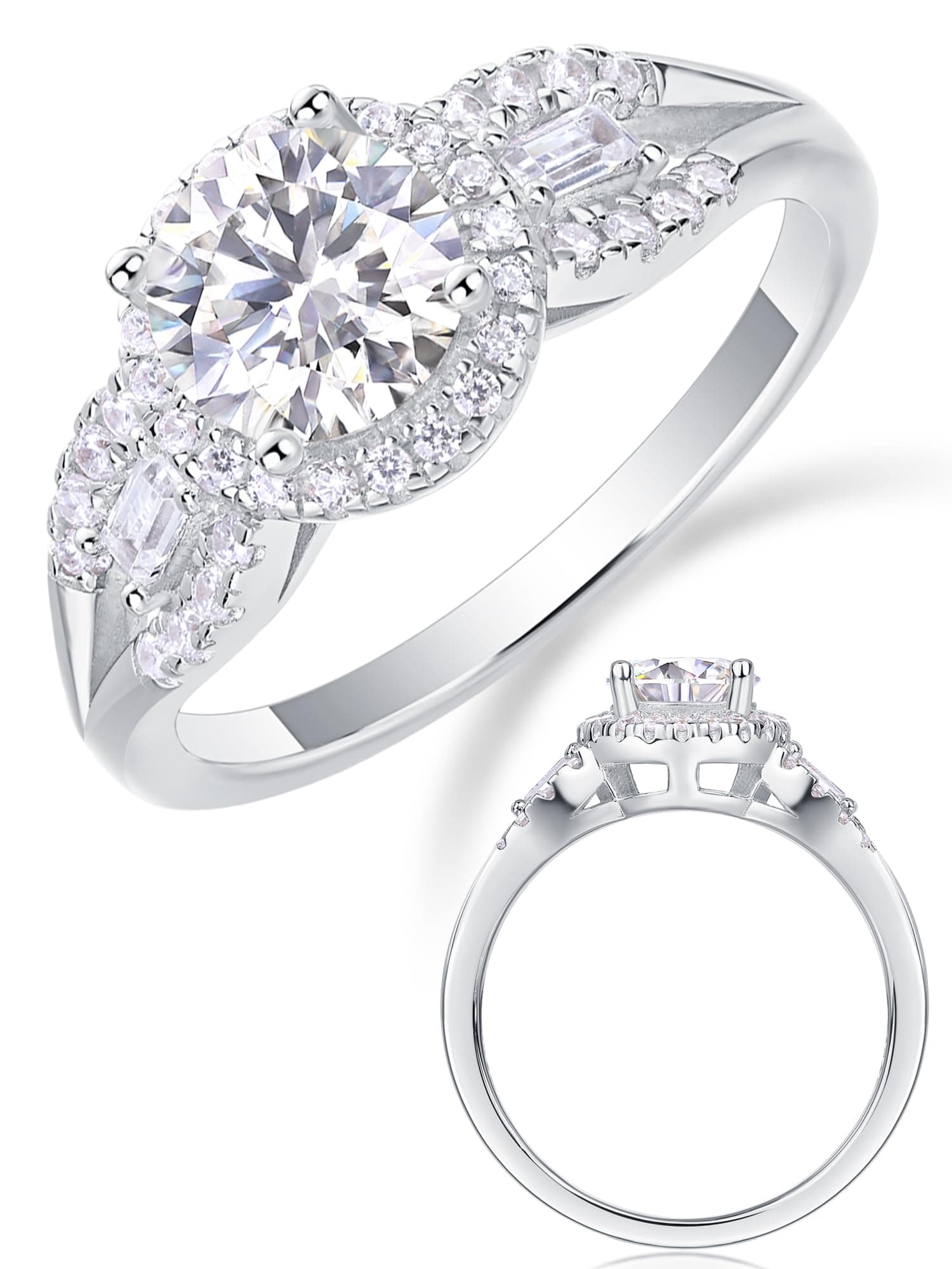 1.4 CT Moissanite Promise Ring, Diamond Wedding Band for Her, Sterling Silver 18K Gold Plated