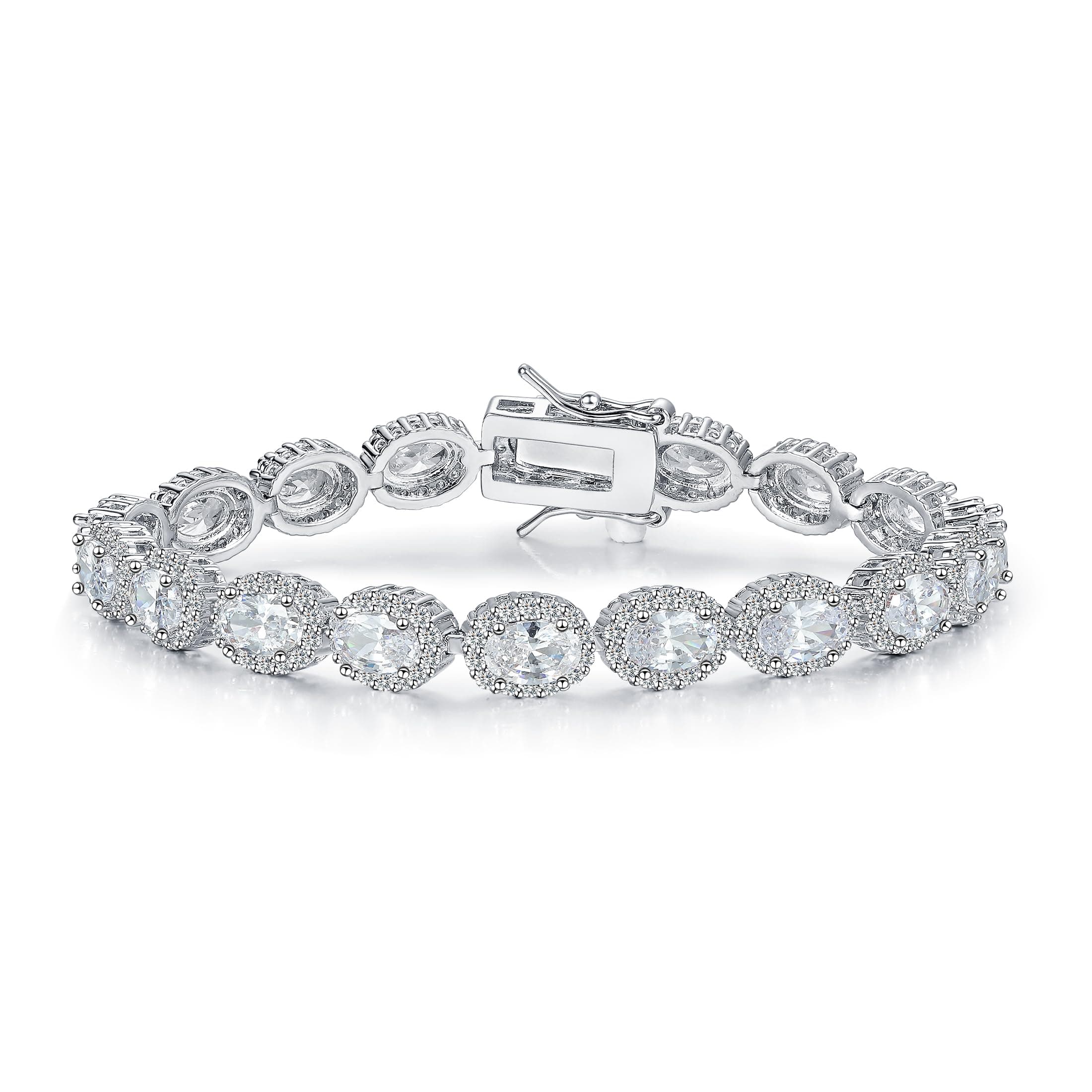 MDFUN 18K White Gold Heart CZ Tennis Bracelet, Size 6-8 inches