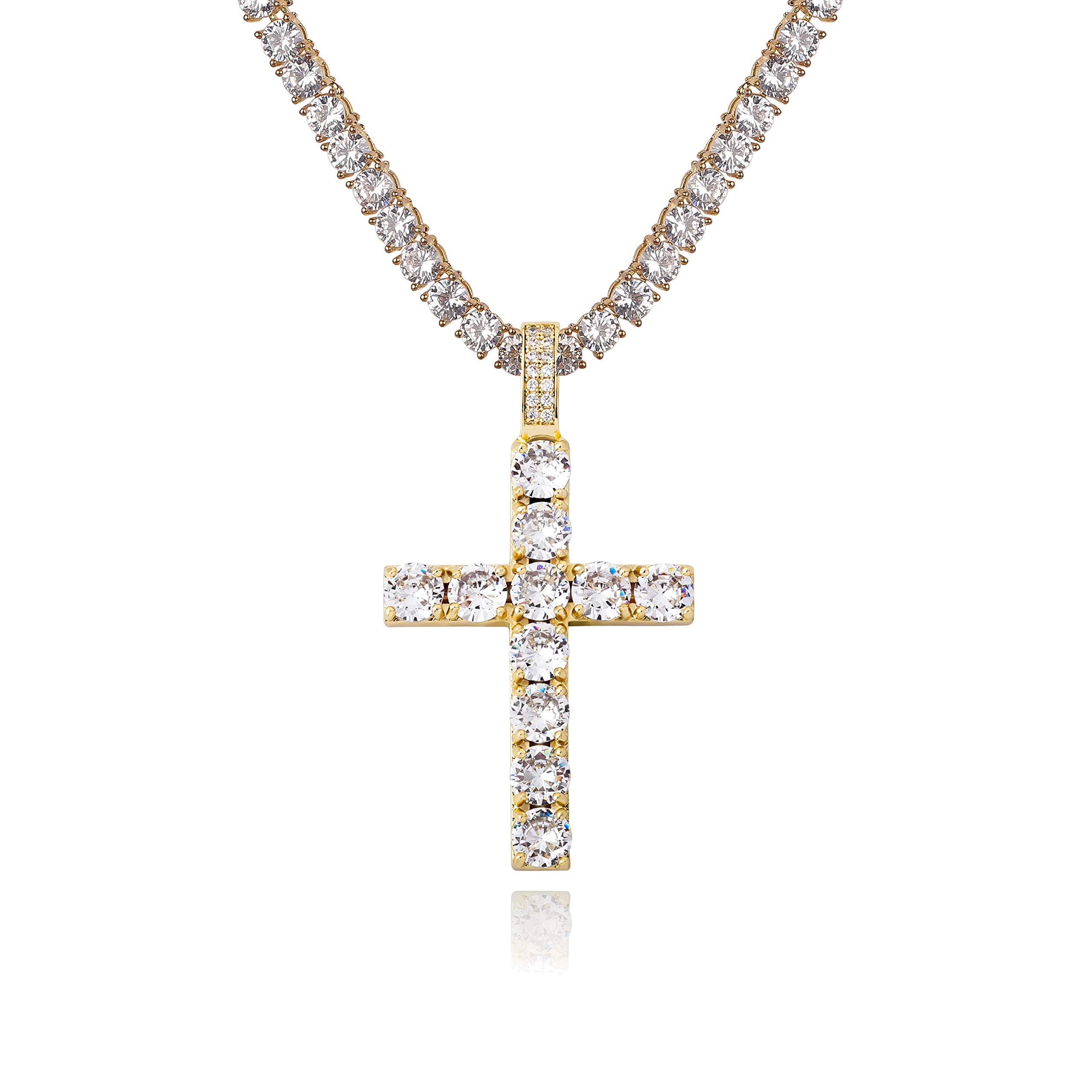 TOPGRILLZ 14K Silver Plated Gold Heart Cross Necklace & Pendant Chain