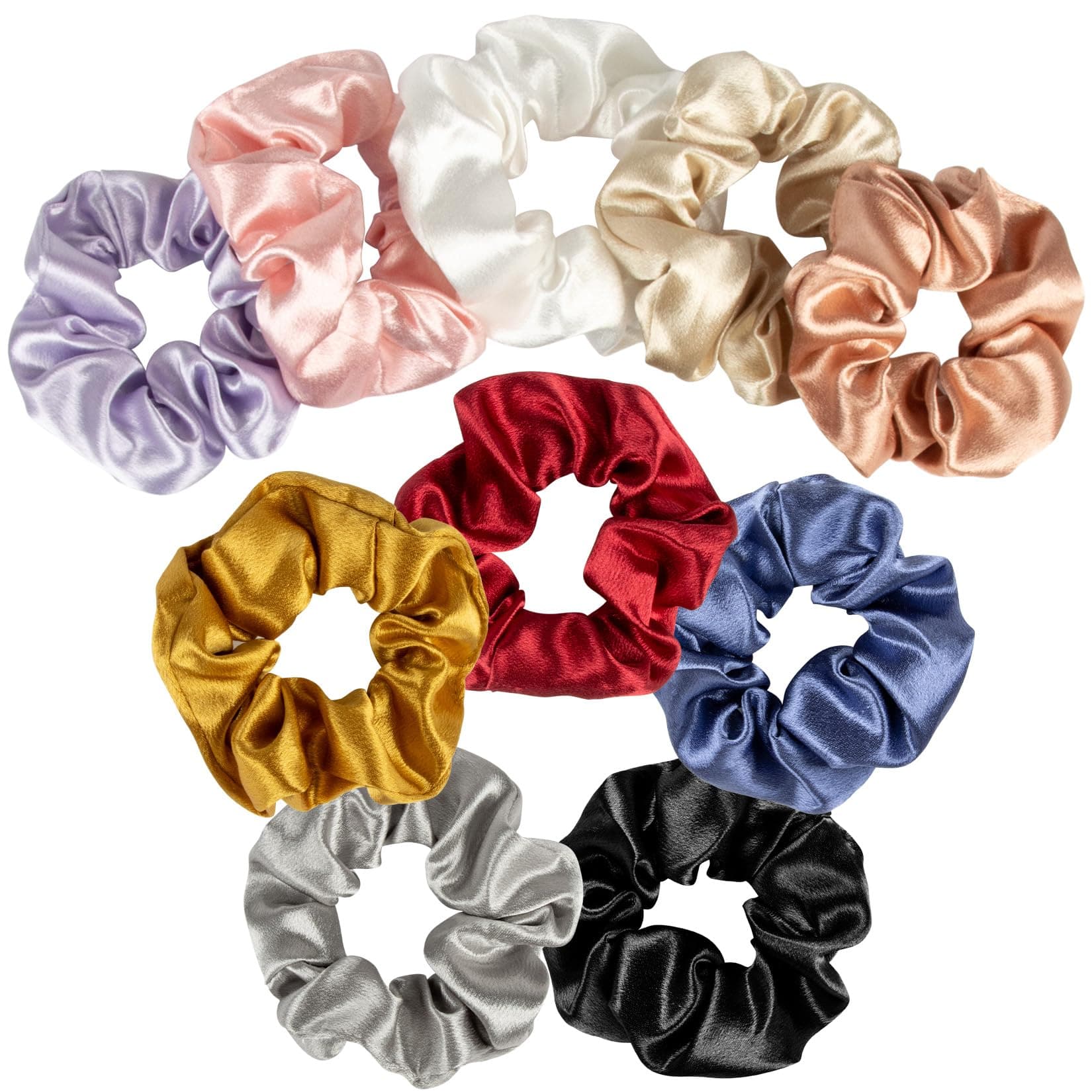 10PCS Large Satin Scrunchies - Thick Hair Ponytail Holders, Bright & Neutral Colors