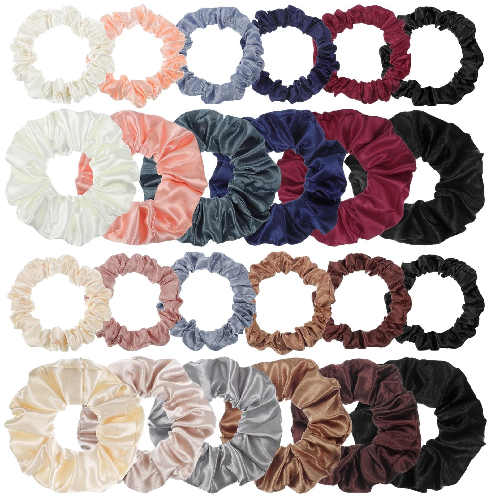 Pengxiaomei 24pcs Satin Hair Scrunchies, 2 Sizes, Silk Elastic Bands for Women & Girls
