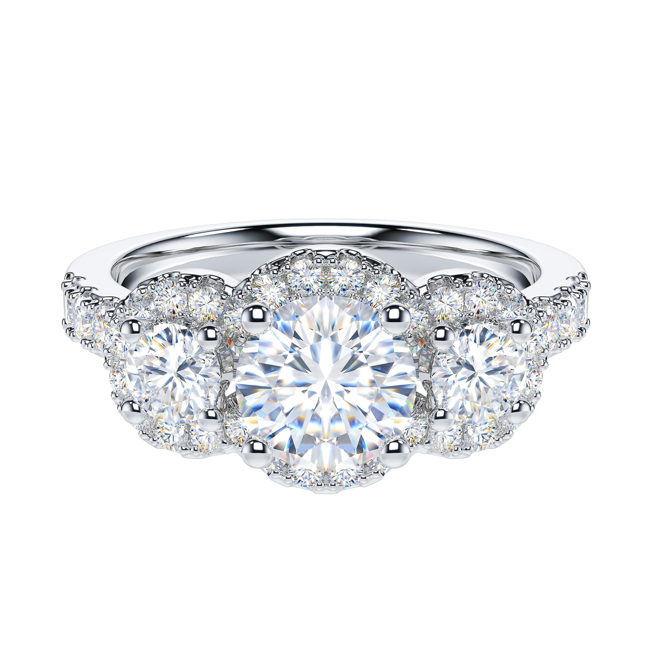 THELANDA Genuine Moissanite Halo Engagement Ring 1CT Sterling Silver Three Stone